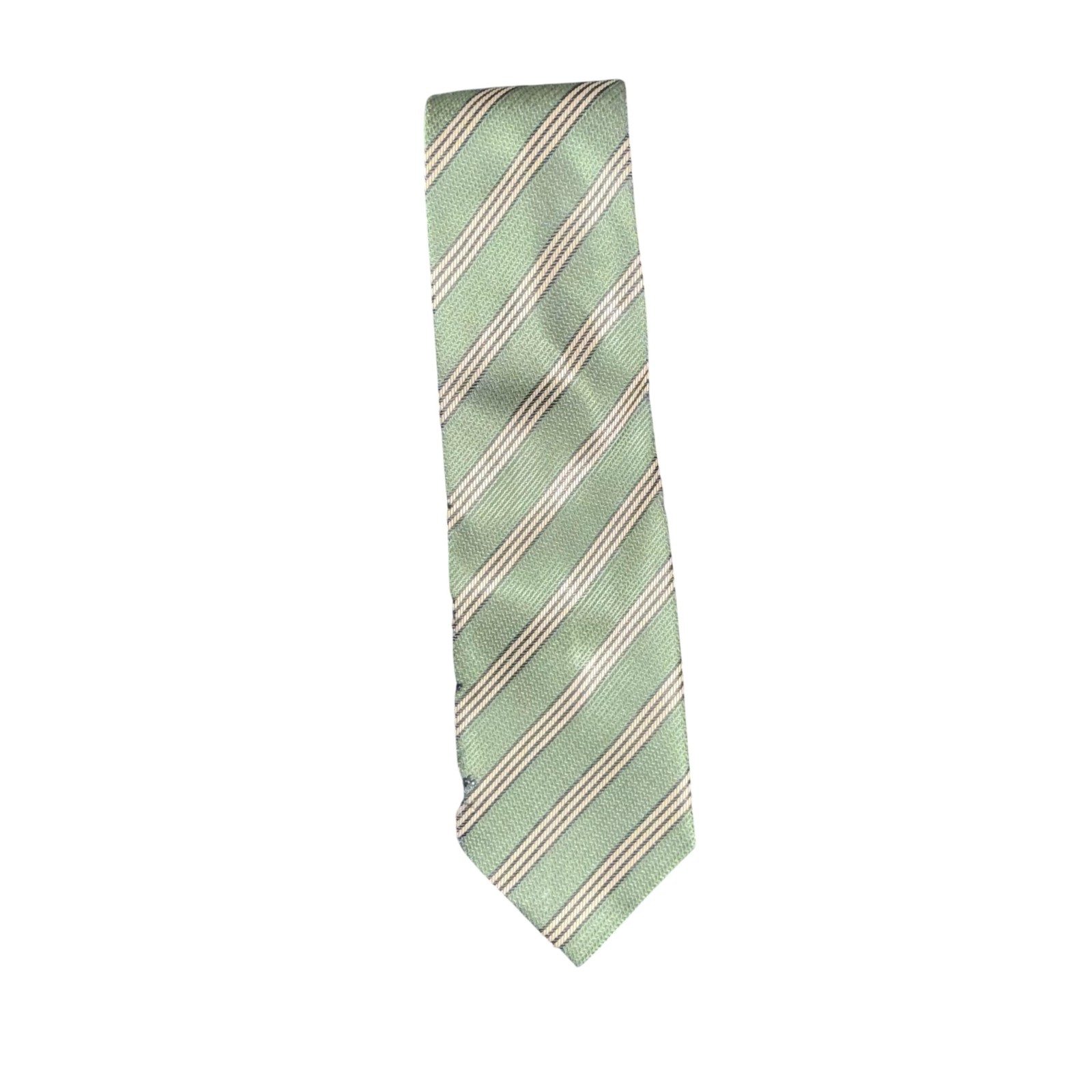 Uomo Venetto Tie Mens Green Gold Striped Silk Look Classic Neckwear