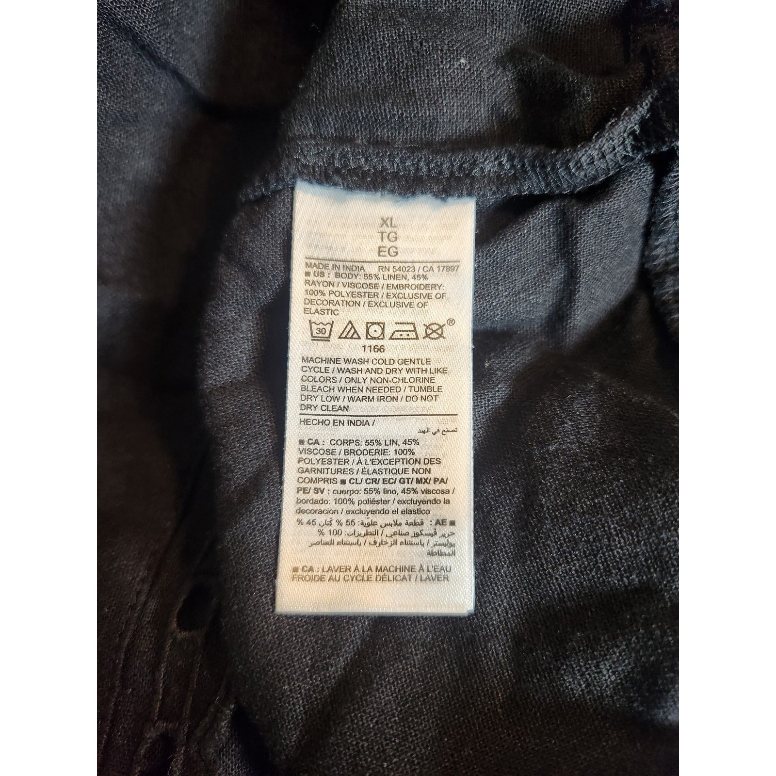 Old Navy Black Linen Blend Eyelet Hem Midi Slip Dress XL Smocked Back SP24/M04