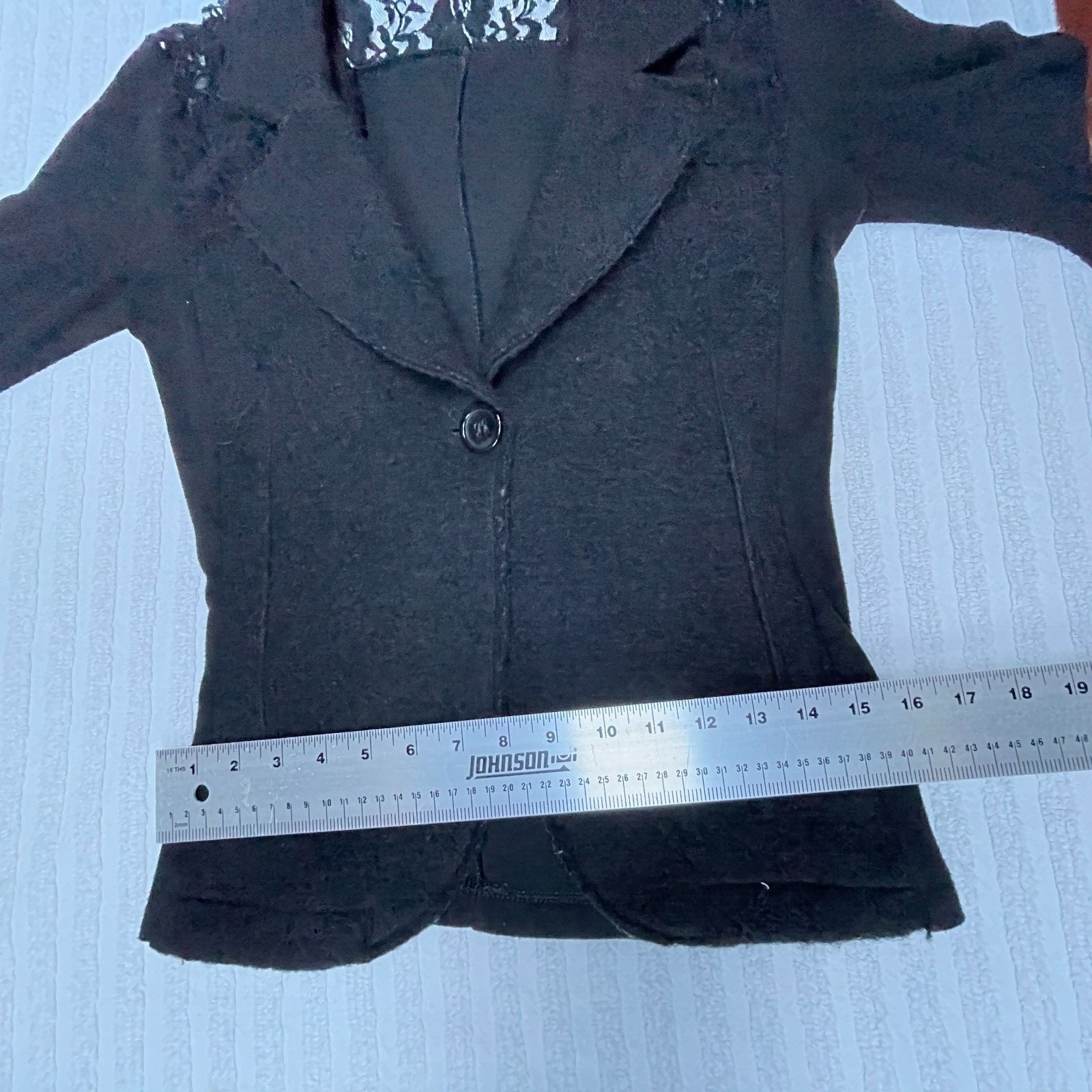 No-Na Made in Italy Women Single-Button Blazer Jacket Black Textured Lace Detail