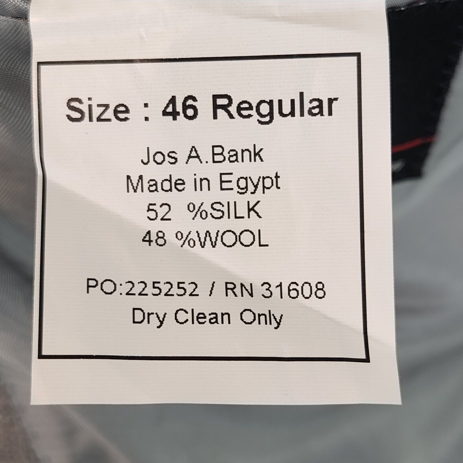 Jos A Bank Mens Two Button Blazer Signature Coll Grey Glen Check Silk Blend 46R