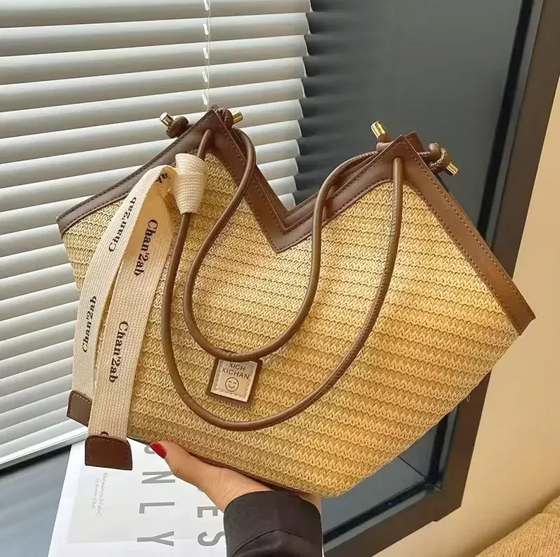 Women’s Straw Woven Tote Bag Large Capacity Summer Beach Shoulder Handbag Boho