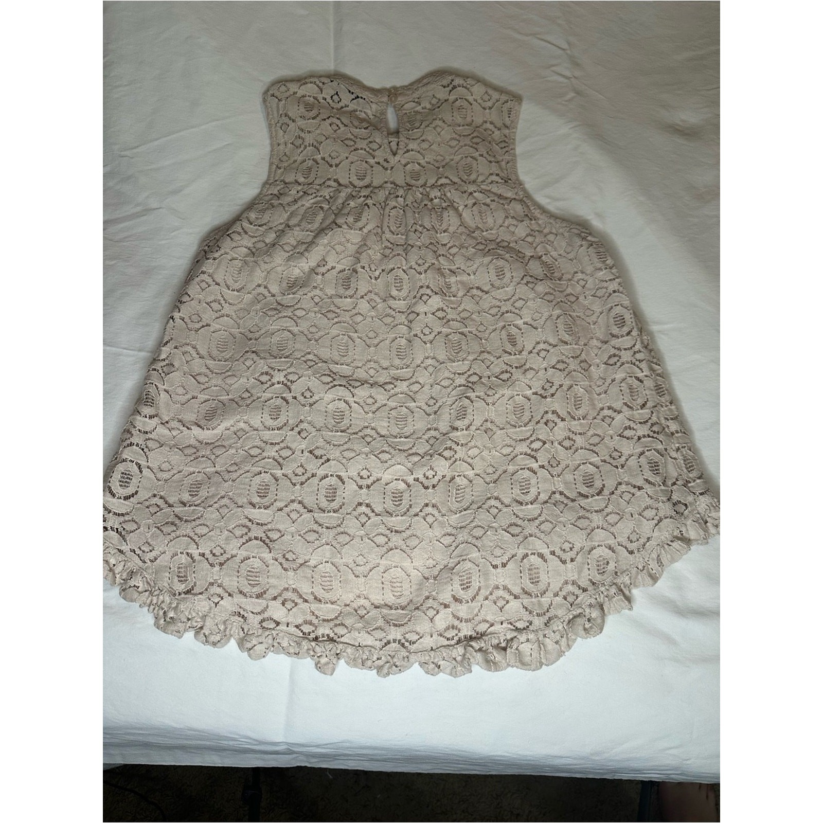 Ro&De Nordstrom Blush Lace Mock Neck Sleeveless Top High Low Ruffle Hem XS