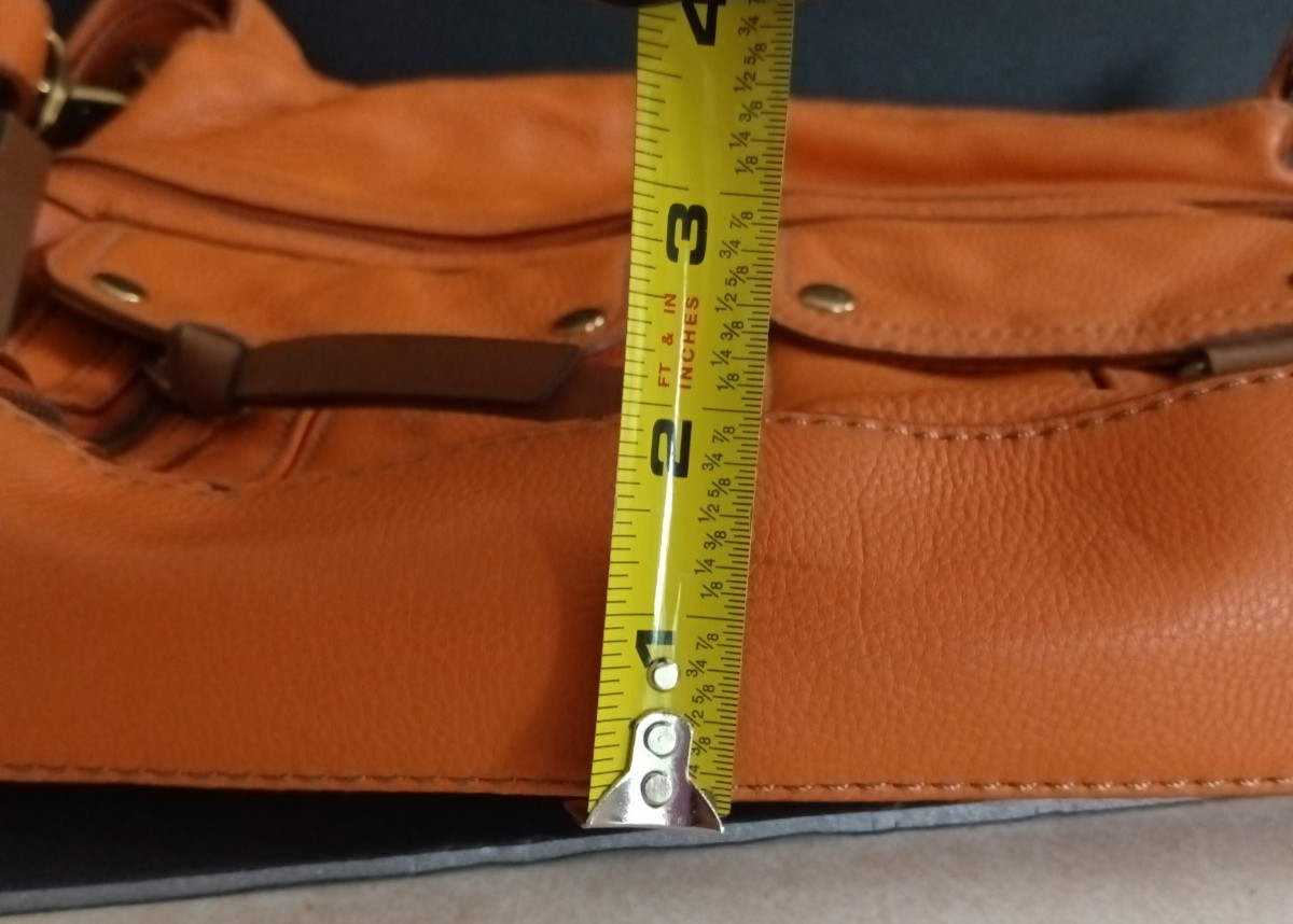 Fossil Crossbody Shoulder Bag Cognac Orange Leather Multi Pocket Brass