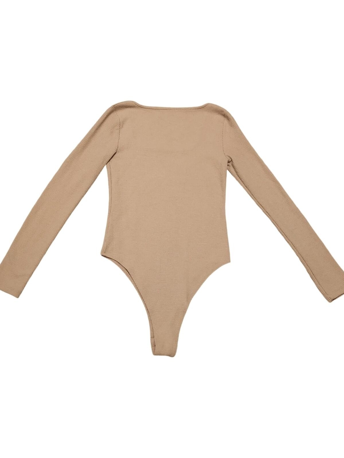 a new day Ribbed Long Sleeve Scoop Neck Bodysuit in Taupe