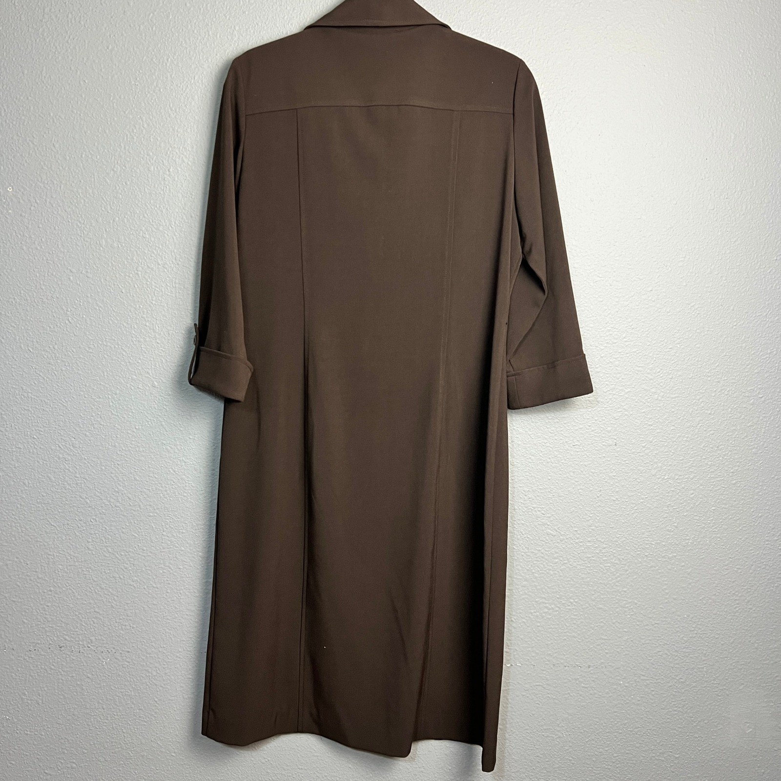Harvé Benard Brown Button Front Shirt Dress 8 Utility Style 3/4 Sleeve Retro Mod