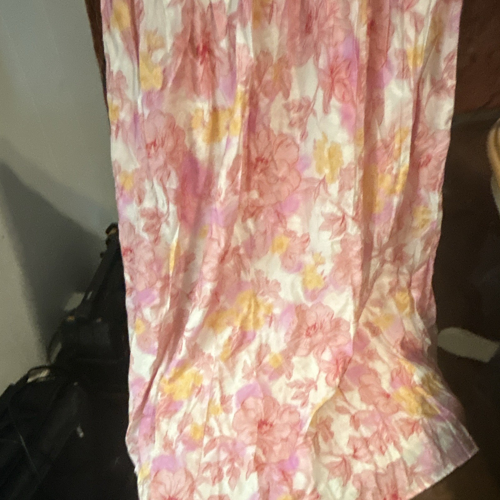 GIGIO Women’s M Floral Square Neck Puff Short Sleeve Long Slip Dress Pink
