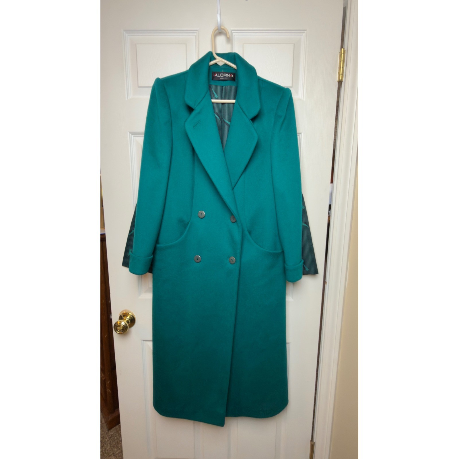 ALORNA Forstmann Wool Teal Long Trench Coat Women’s Double Breasted Tailored