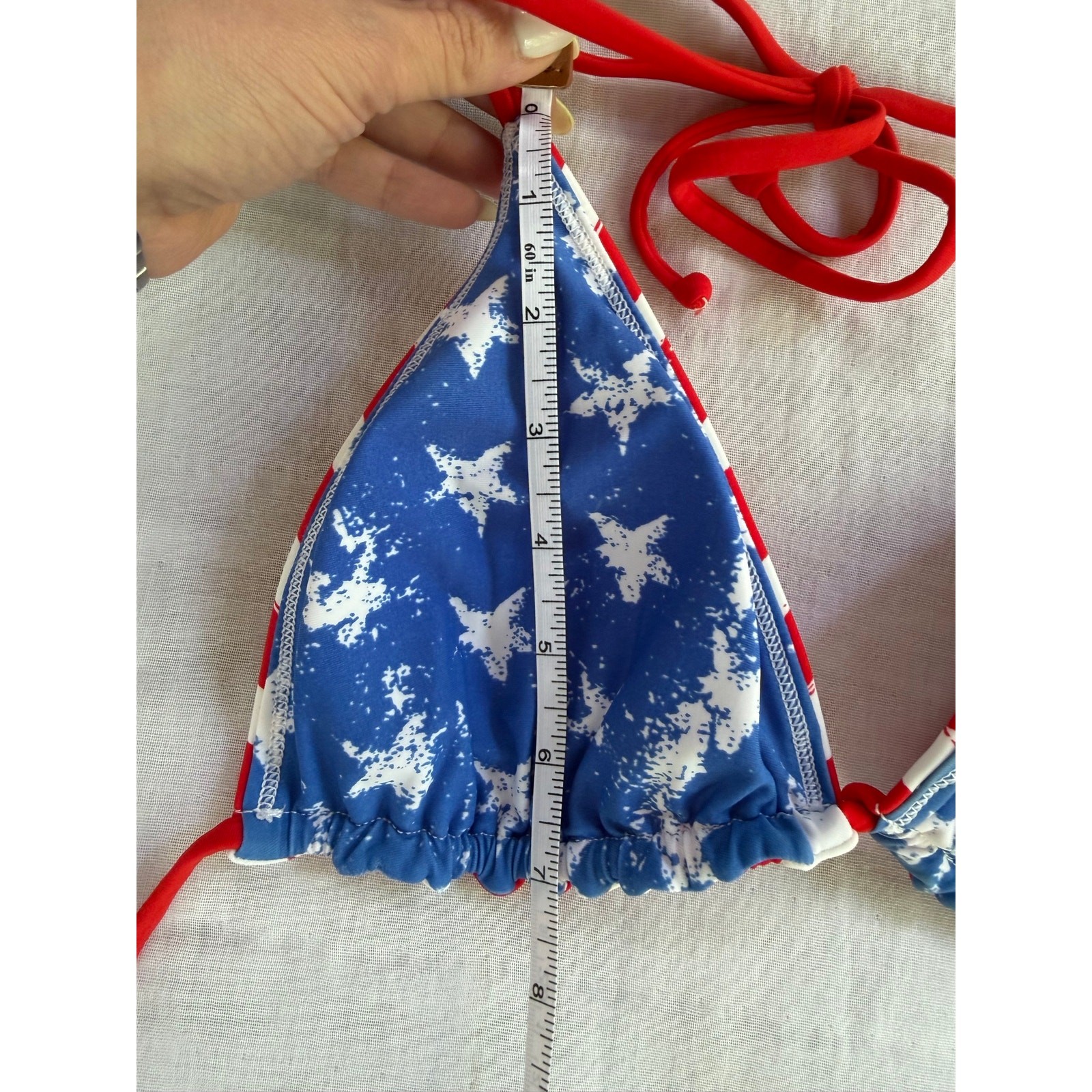 Reversible Patriotic Red White Blue Triangle String Bikini Top USA Flag