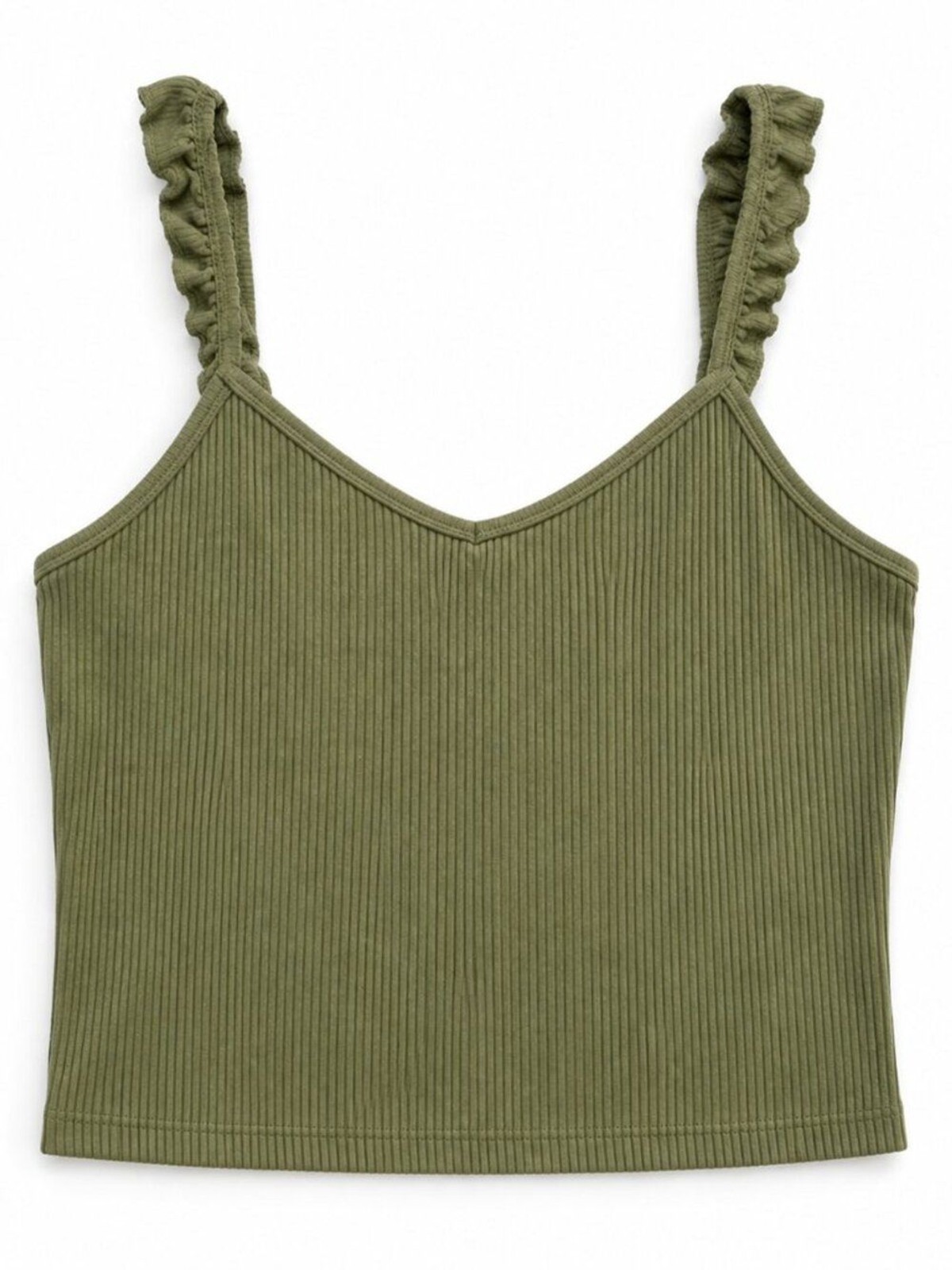 Olive Green Ribbed Crop Tank Top 🌿