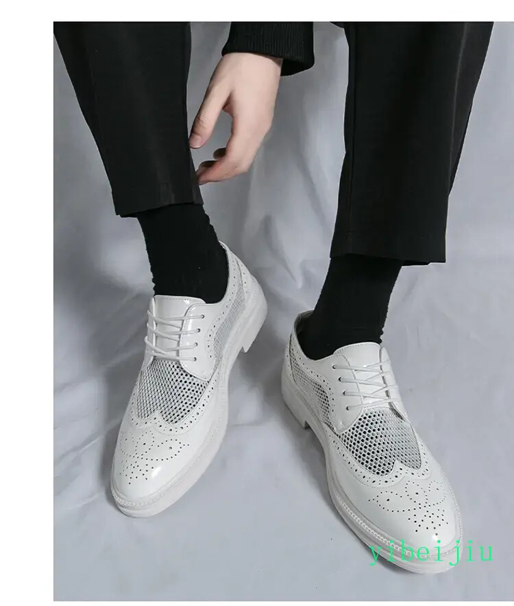 Men’s Mesh Fishnet Wing Tip Carved Dress Formal Wedding Shoes Leather Summer Man