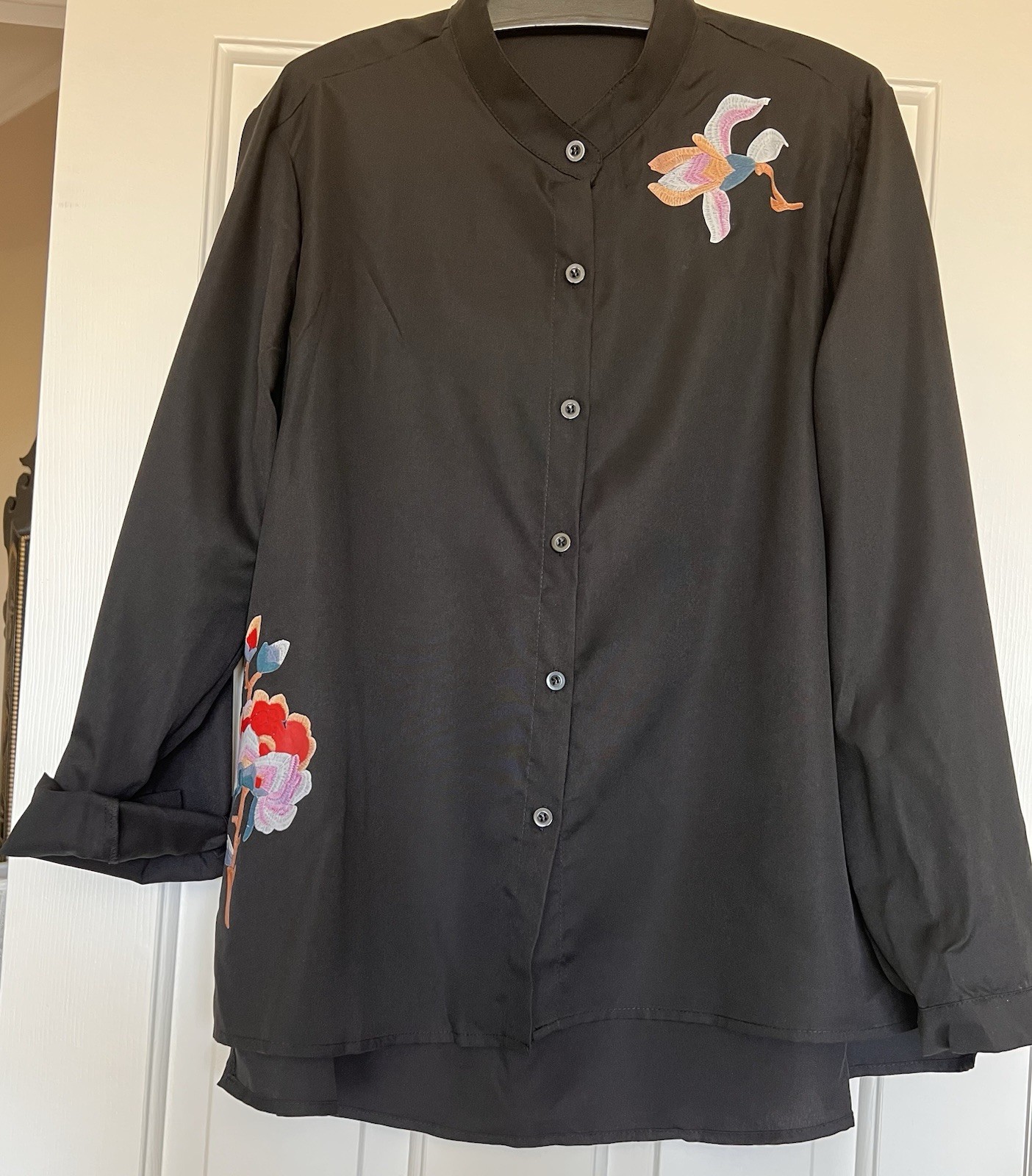 Asian Style Women’s Long Sleeve Black Blouse, Loose Fit, Size XL New!