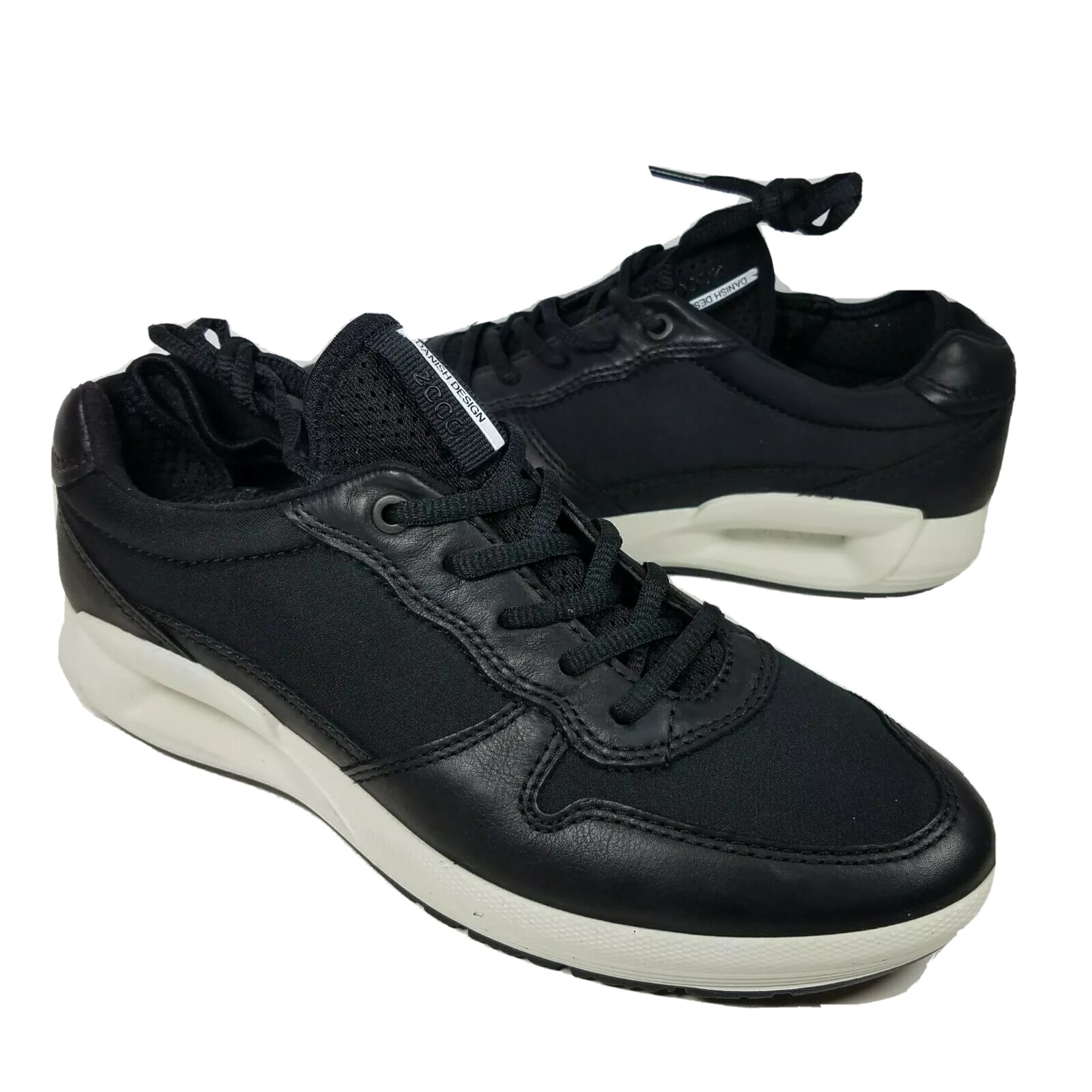 ECCO women Fashion Sneaker Black neoprene leather lace comfort shoes 8.5 39 New
