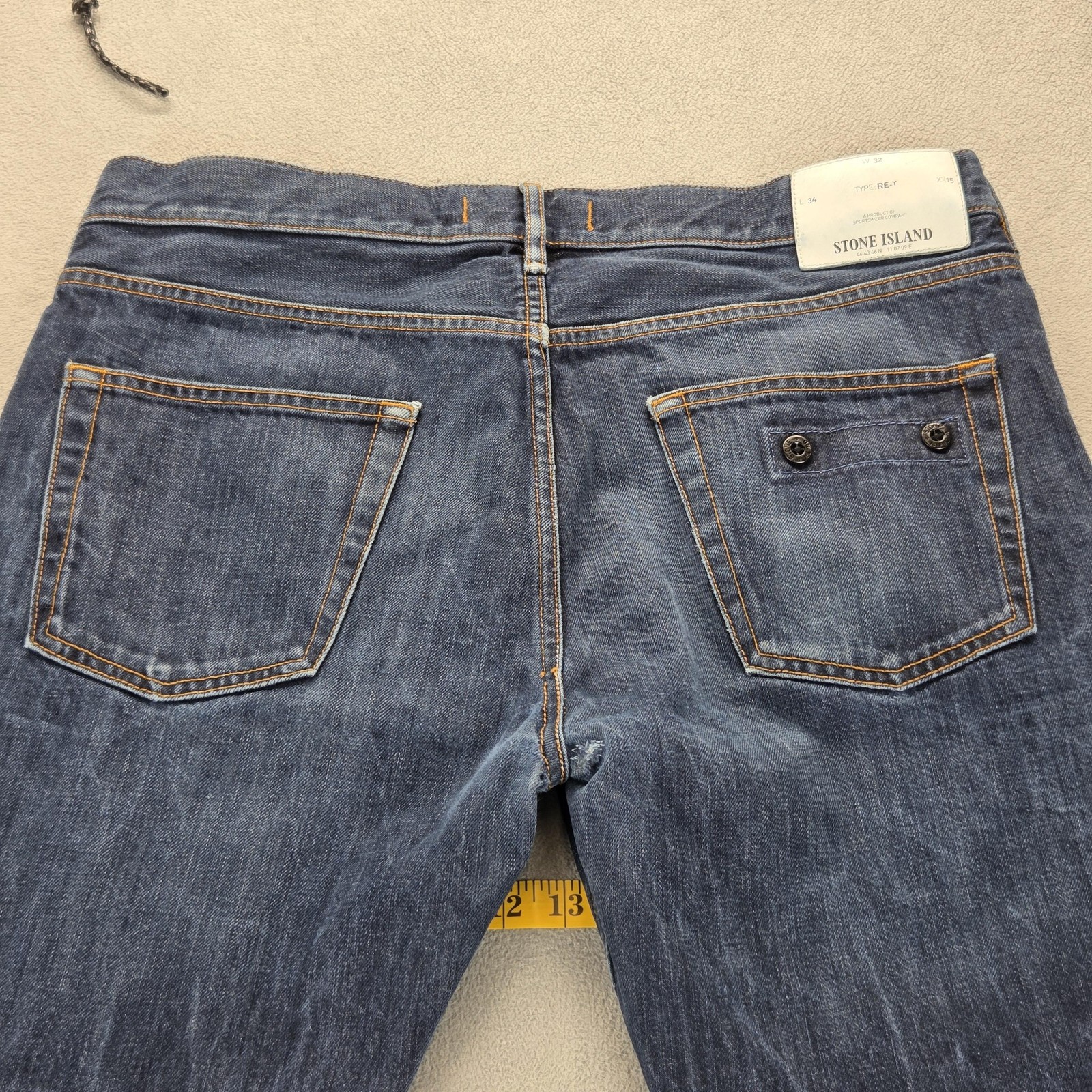 Stone Island Jeans Mens Blue RE-T Medium Wash Slim Button Fly Fits 32×32