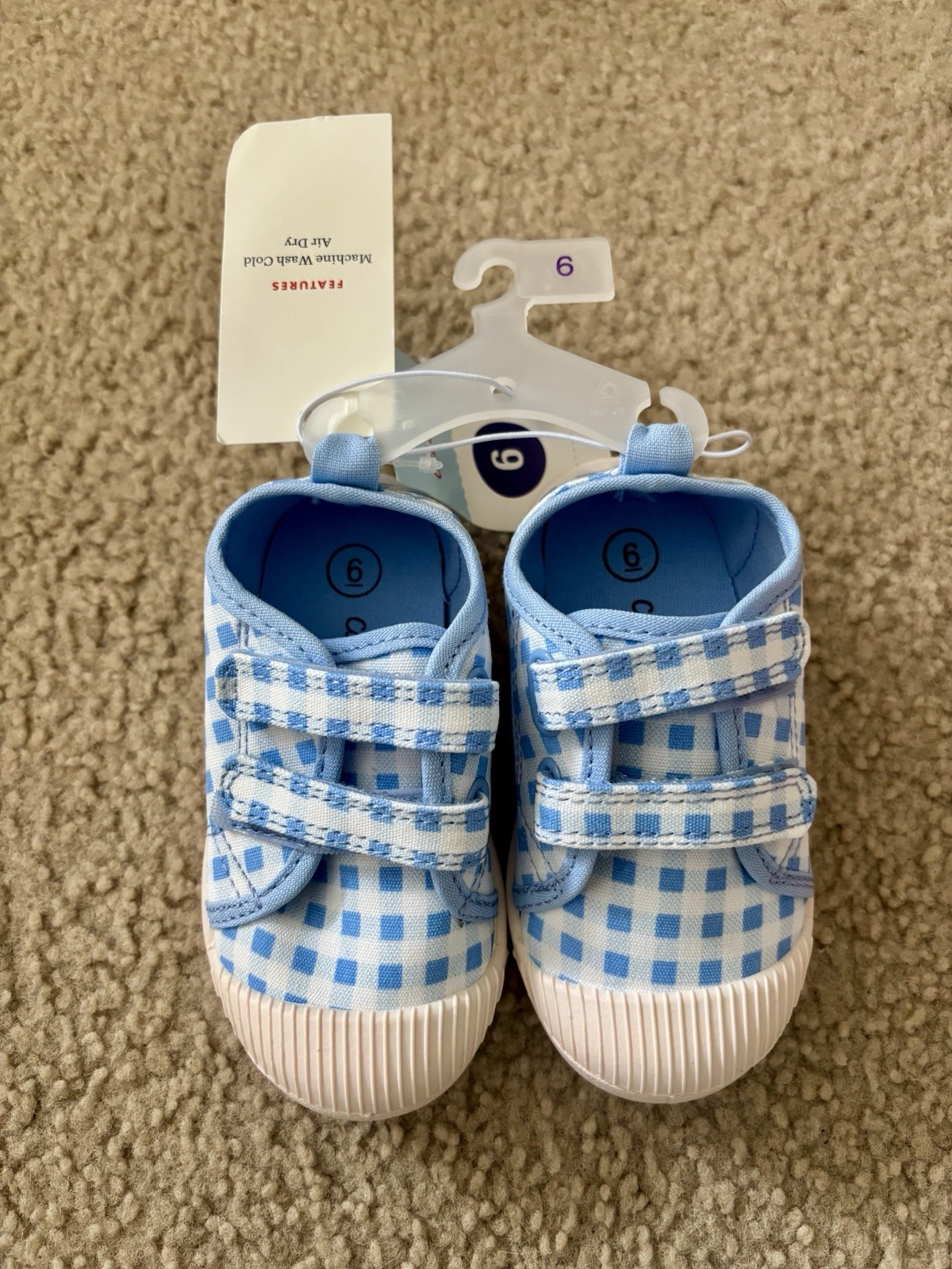 Cat & Jack Shoes Kids Size 6 Blue Gingham Parker Sneaker Hook & Loop Casual