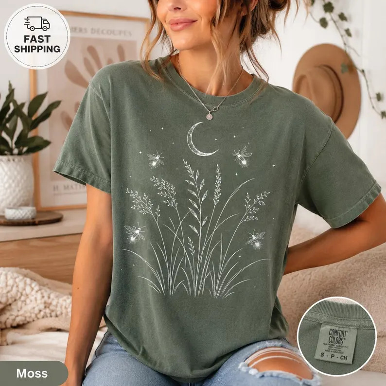 Firefly Wildflower Nature Insect Floral Garden Comfort Tee