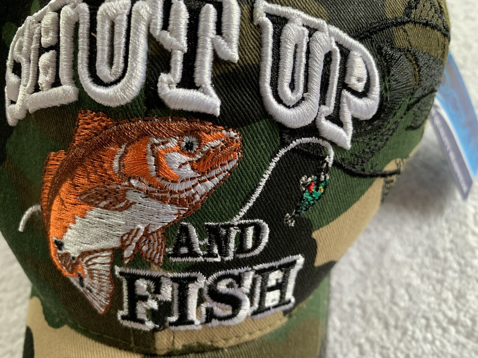 Blue Ocean Hat Cap Redfish Shut Up & Fish Camo StrapBack Embroidered Cotton NEW
