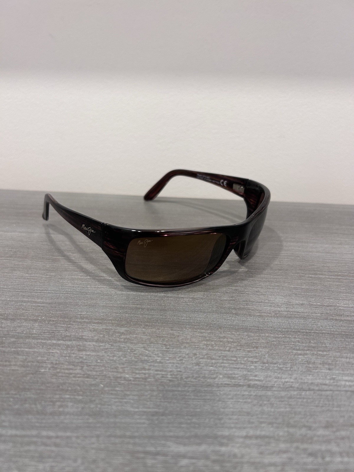 Maui Jim Peahi Sunglasses Full Rim Rectangular Wrap Polarized Lenses Woodgrain