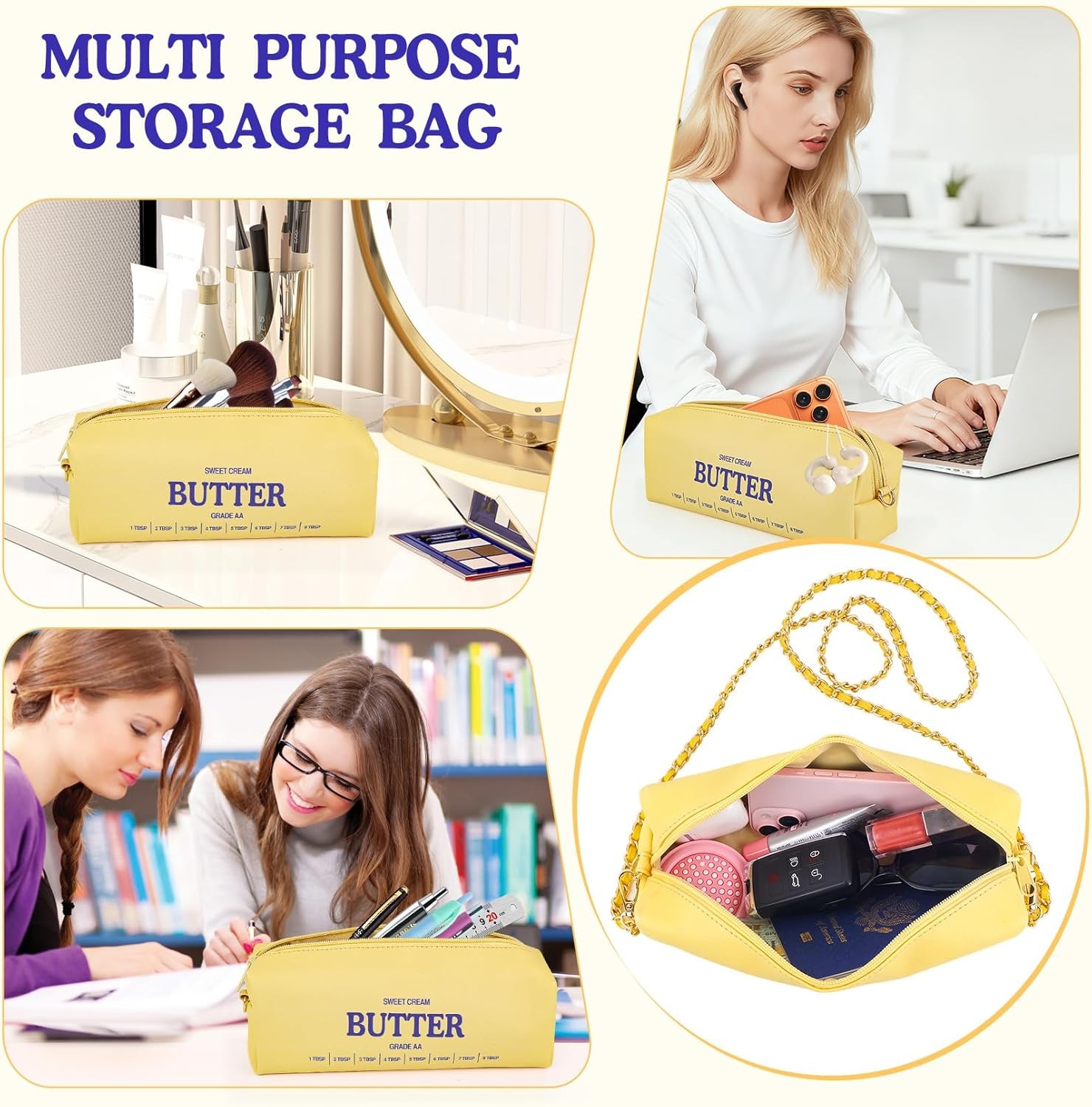 Funny Butter Stick Crossbody Bag – Soft Vegan Leather Purse with Gold Chain