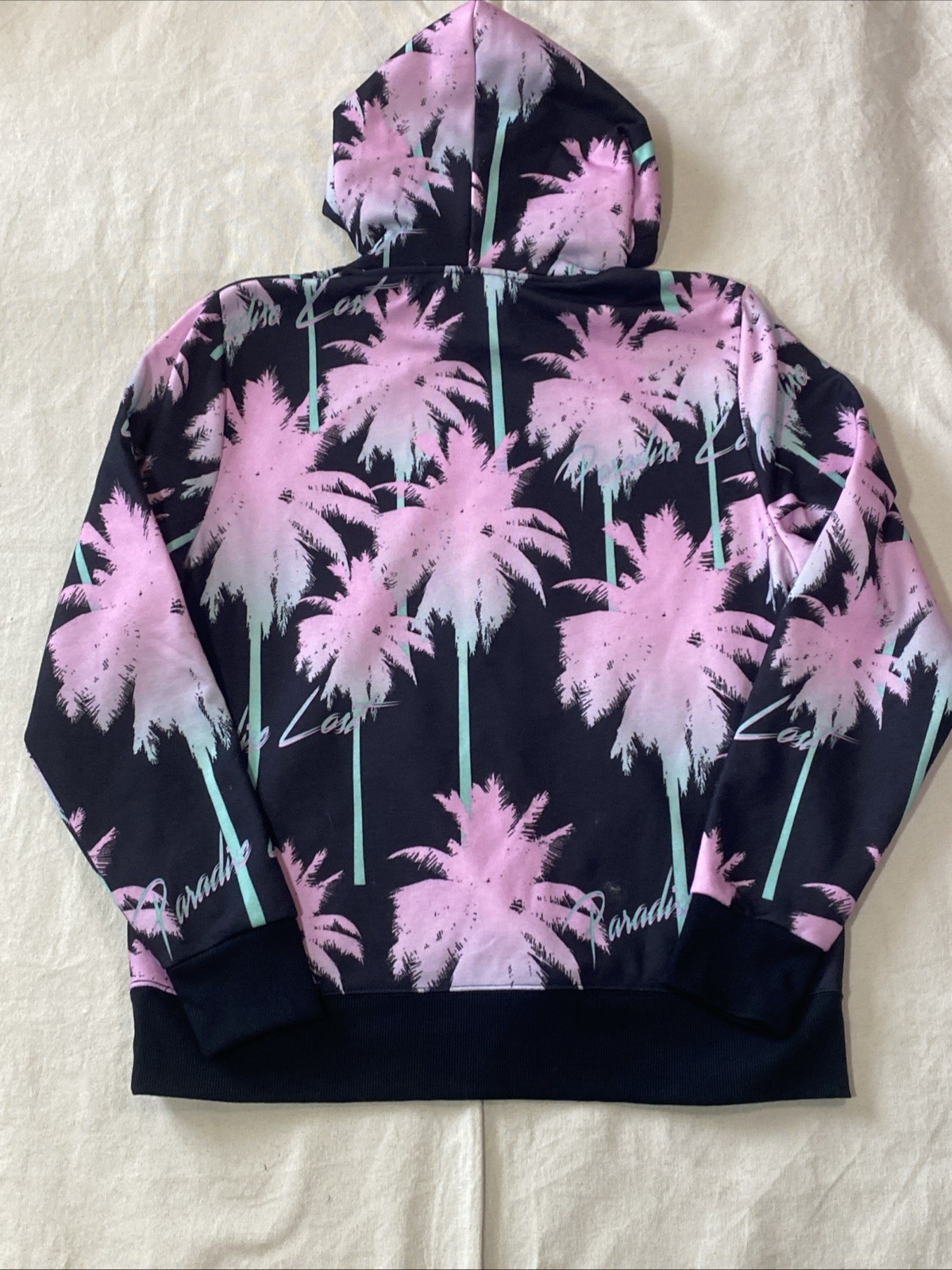 Conspiracy by Wesc Paradise Lost Hoodie Palm Trees Black Pink Mens L Womens XL