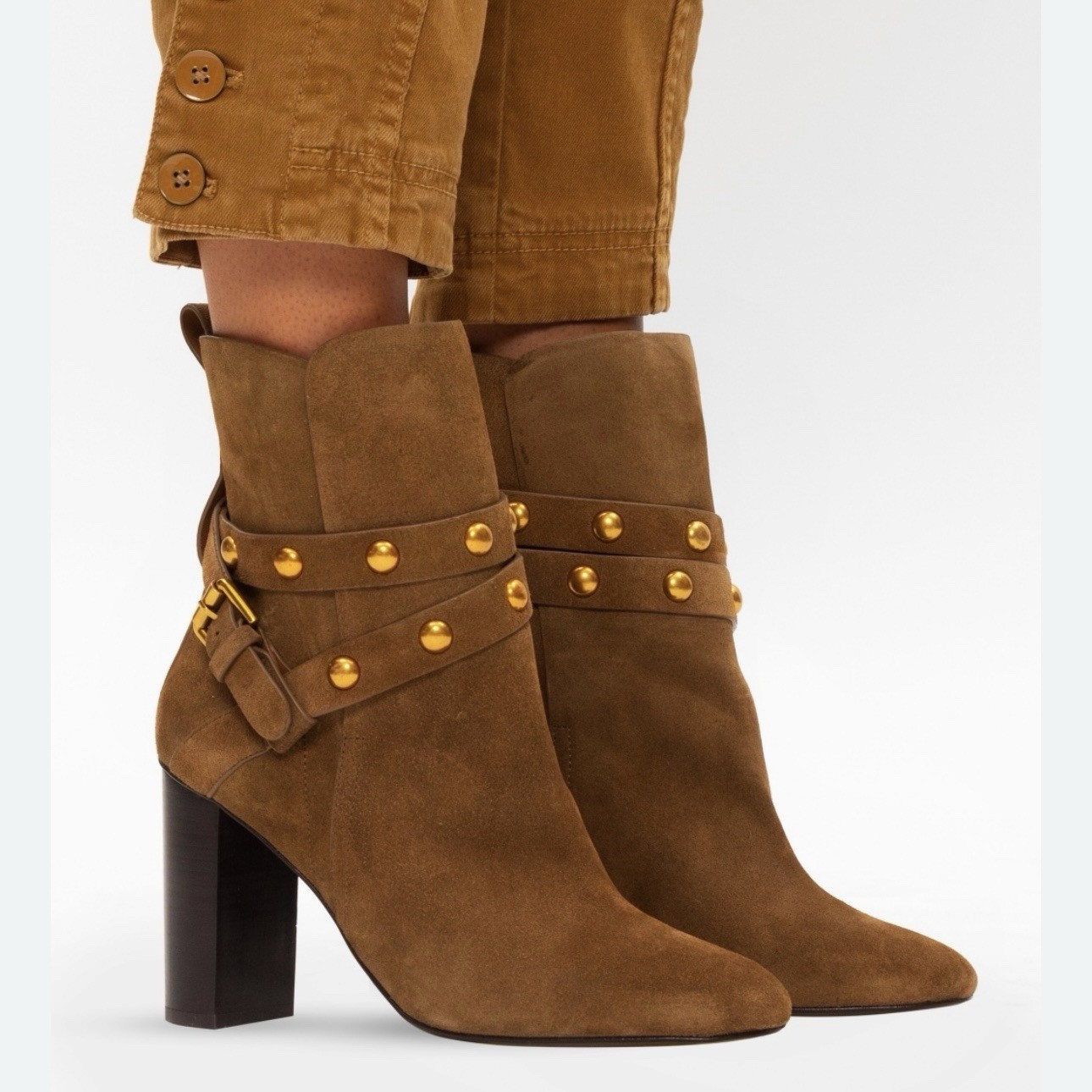 See By Chloe Janis Brown Nubuck Suede Ankle Boots Straps Studs EU 37 US 6.5