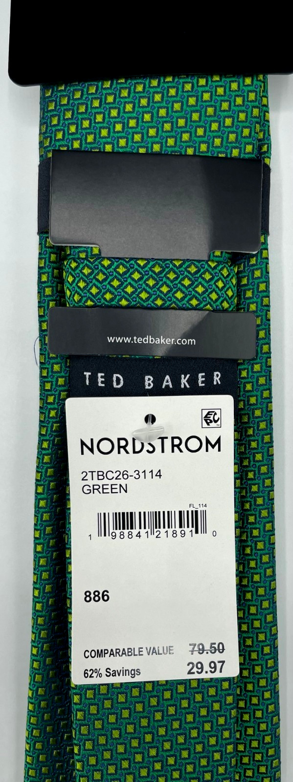 TED BAKER London Men’s Silk Blend Tie ~ Green ~ Geometric ~ NEW MSRP: $89.50