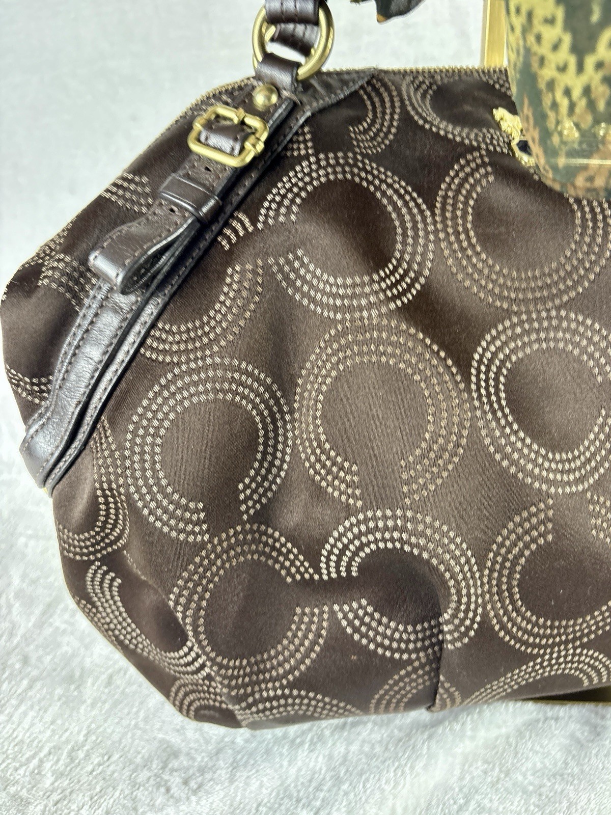 Coach Madison Dotted Op Art Sophia Satchel In Brown Sateen With Scarf