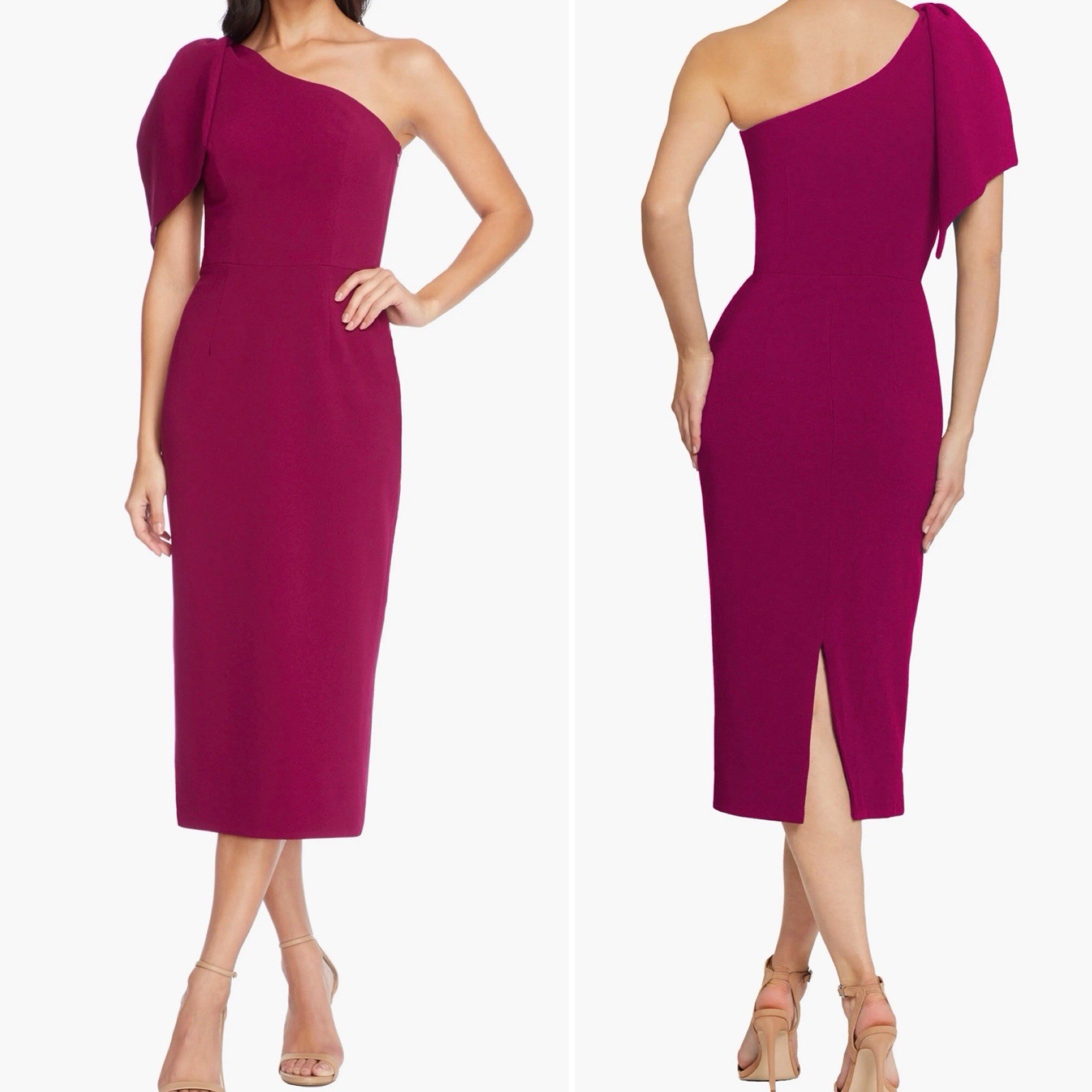 Dress The Population Tiffany One Shoulder Bow Dress Dark Magenta Sz S