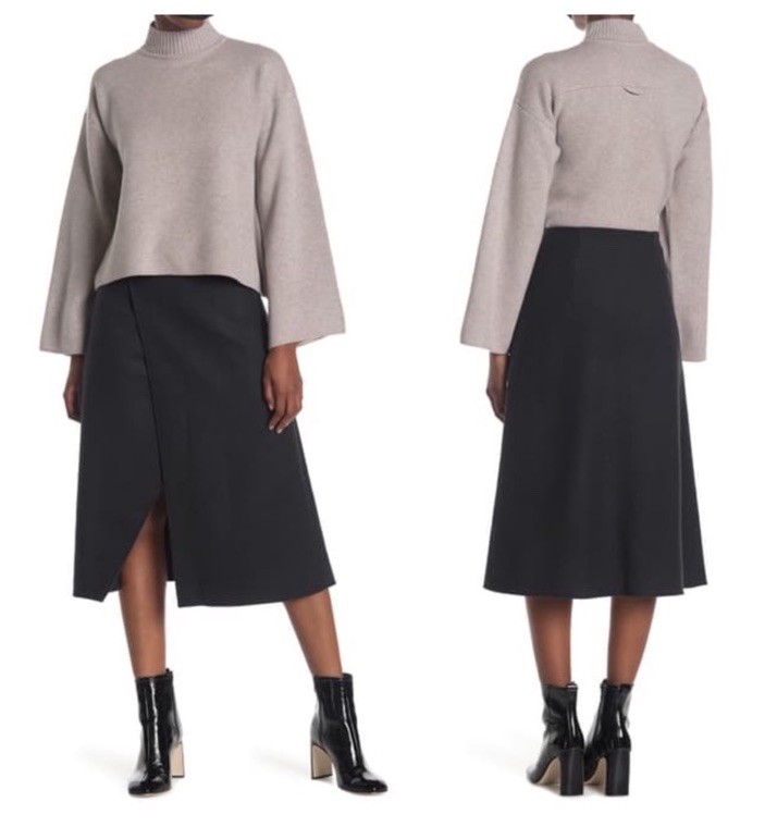 NWT Club Monaco Women A-Line Cutaway Wool Midi Skirt Charcoal Gray Size 10 $179