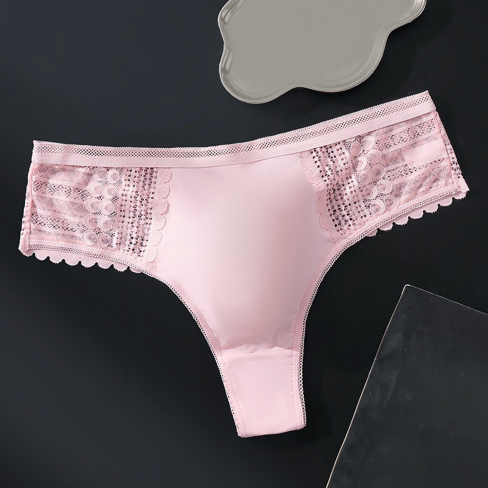 Men’s Smooth Ice Silk Thong Underwear G String Lace Seamless 3D Bulge Pouch