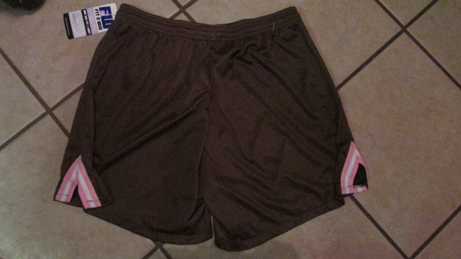 Fit 2 Win Womens Nylon Drawstring Athletic Shorts- Medium -Brown/Pink (G 62)