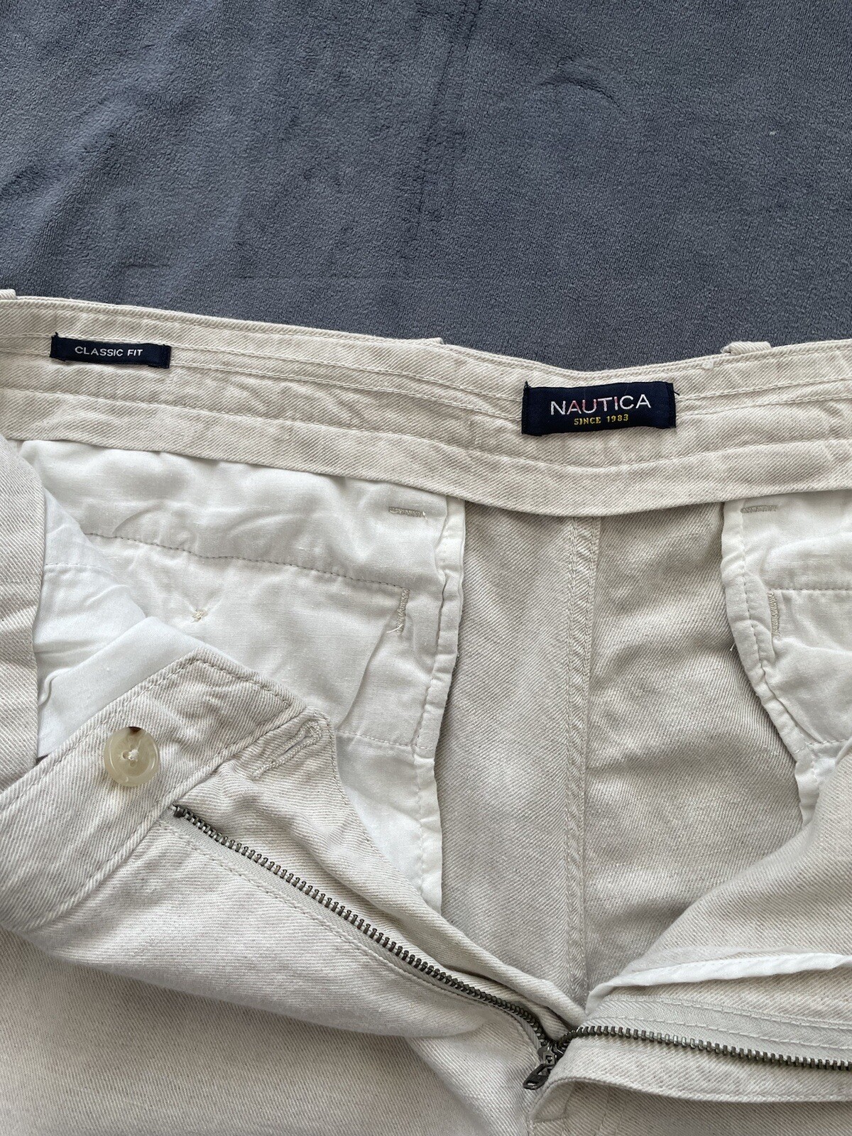 NAUTICA Men’s 52% Linen 48%Cotton Flat Front Pants Gray Size 36W X 34L
