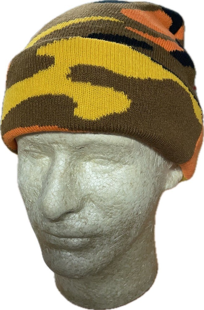 Beanie Stocking Cap Knit Hunting Military Camo Camouflage Orange Black Yellow