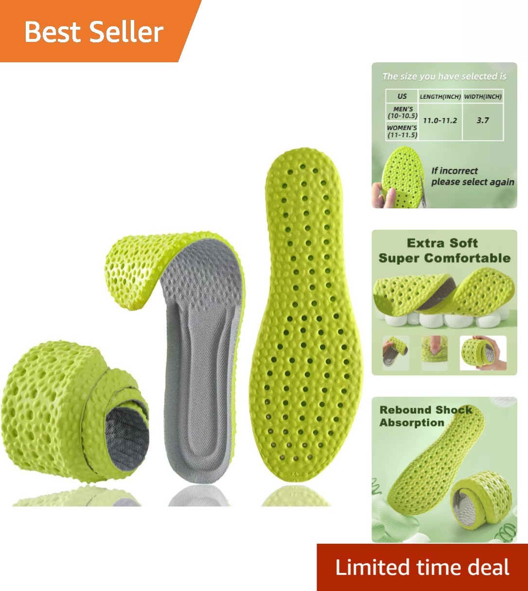 Comfort Cushioned Shoe Inserts – Shock Absorption and Arch Support for All Sizes