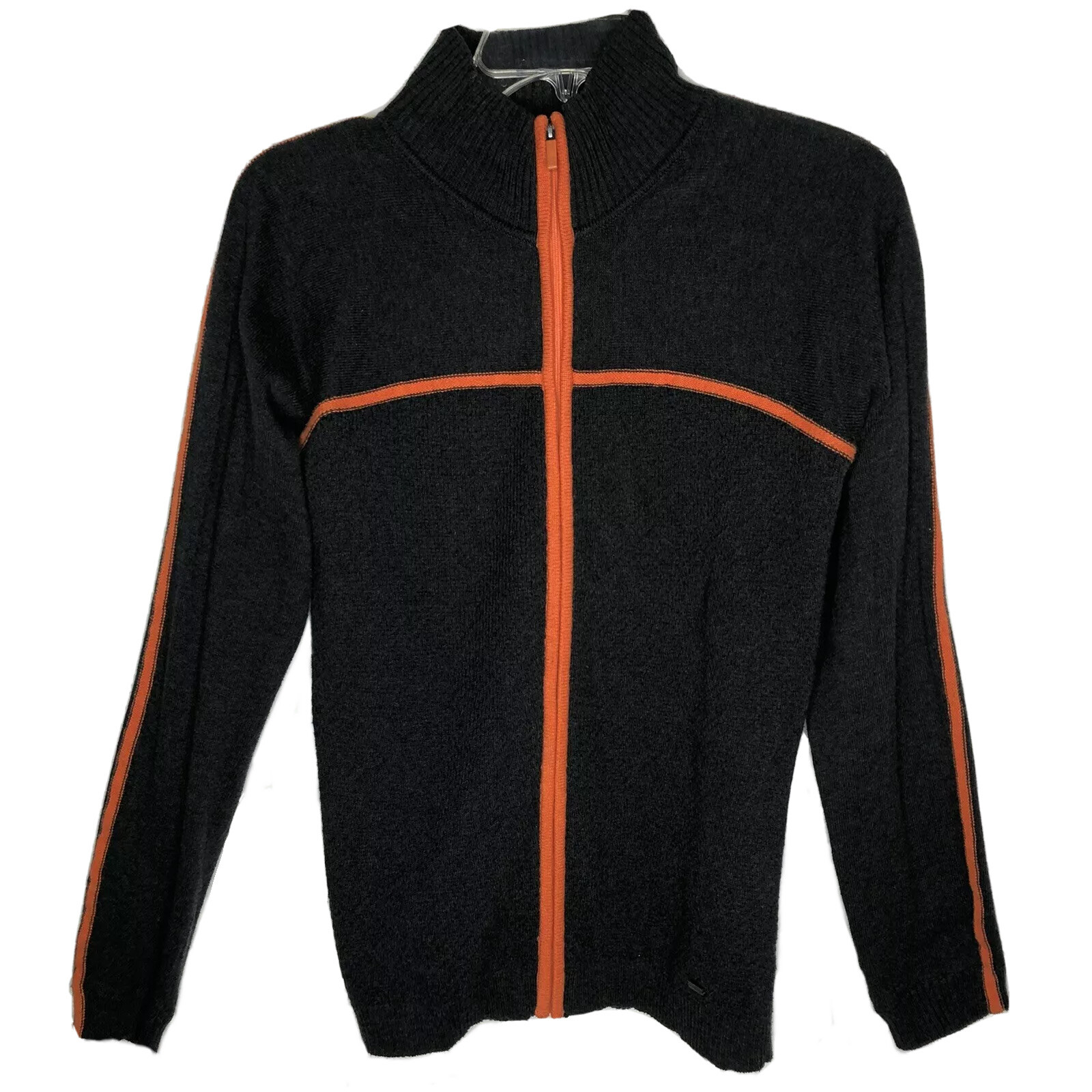 Liz Golf sweater Woman’s Small Charcoal Gray Orange Piping Cotton Nylon Full Zip