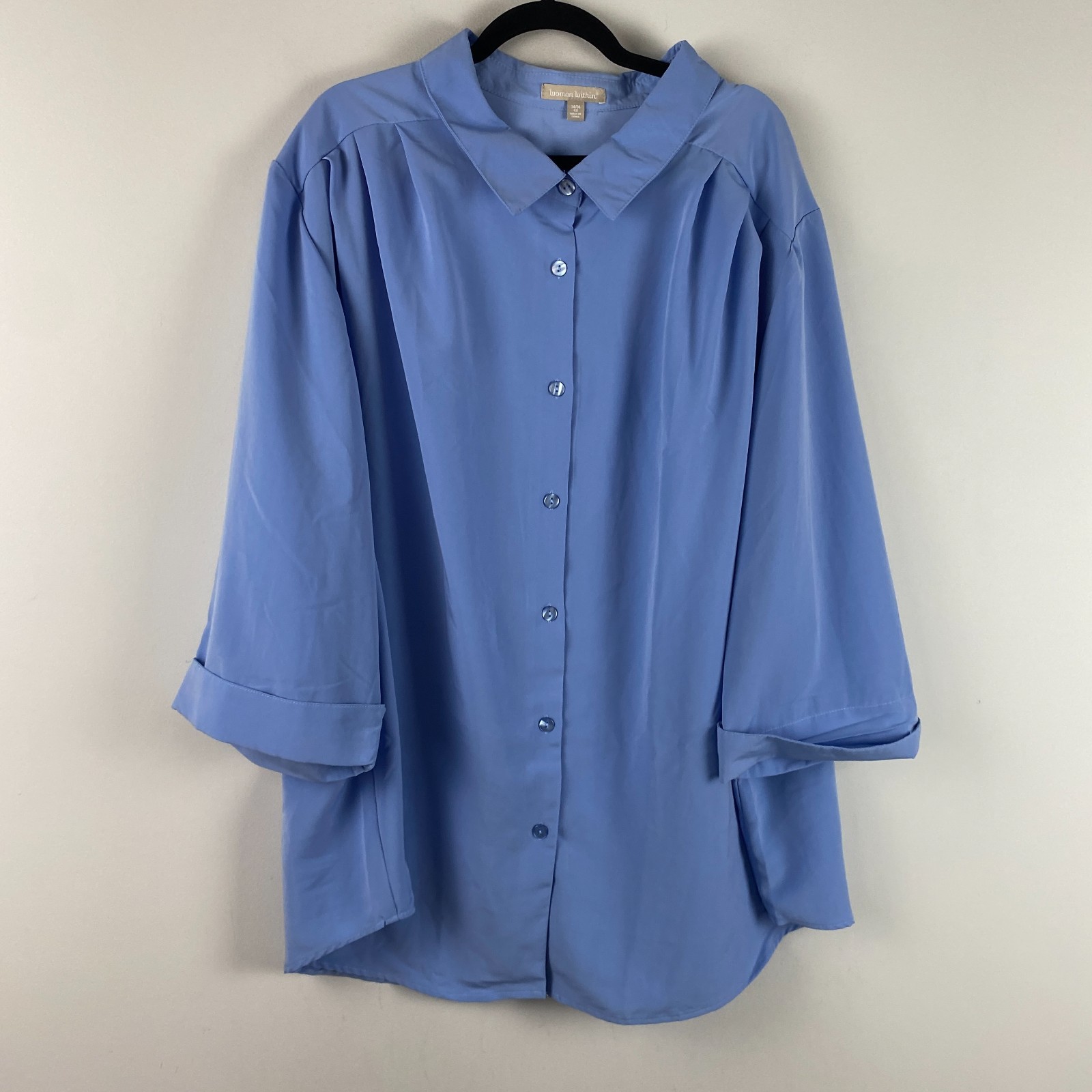 Woman Within Button Up Tunic Shirt Size 4X Blue 3/4 Cuffed Sleeve
