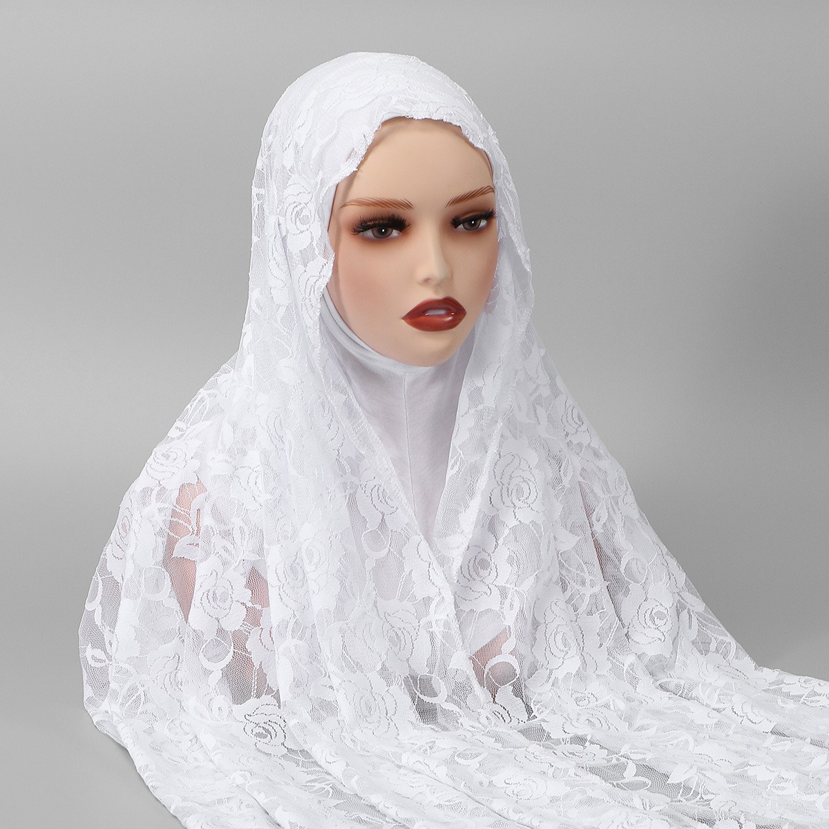 Instant Headscarf Women Hijab Muslim Shawl Wrap One Piece Amira Scarf Lace Burka