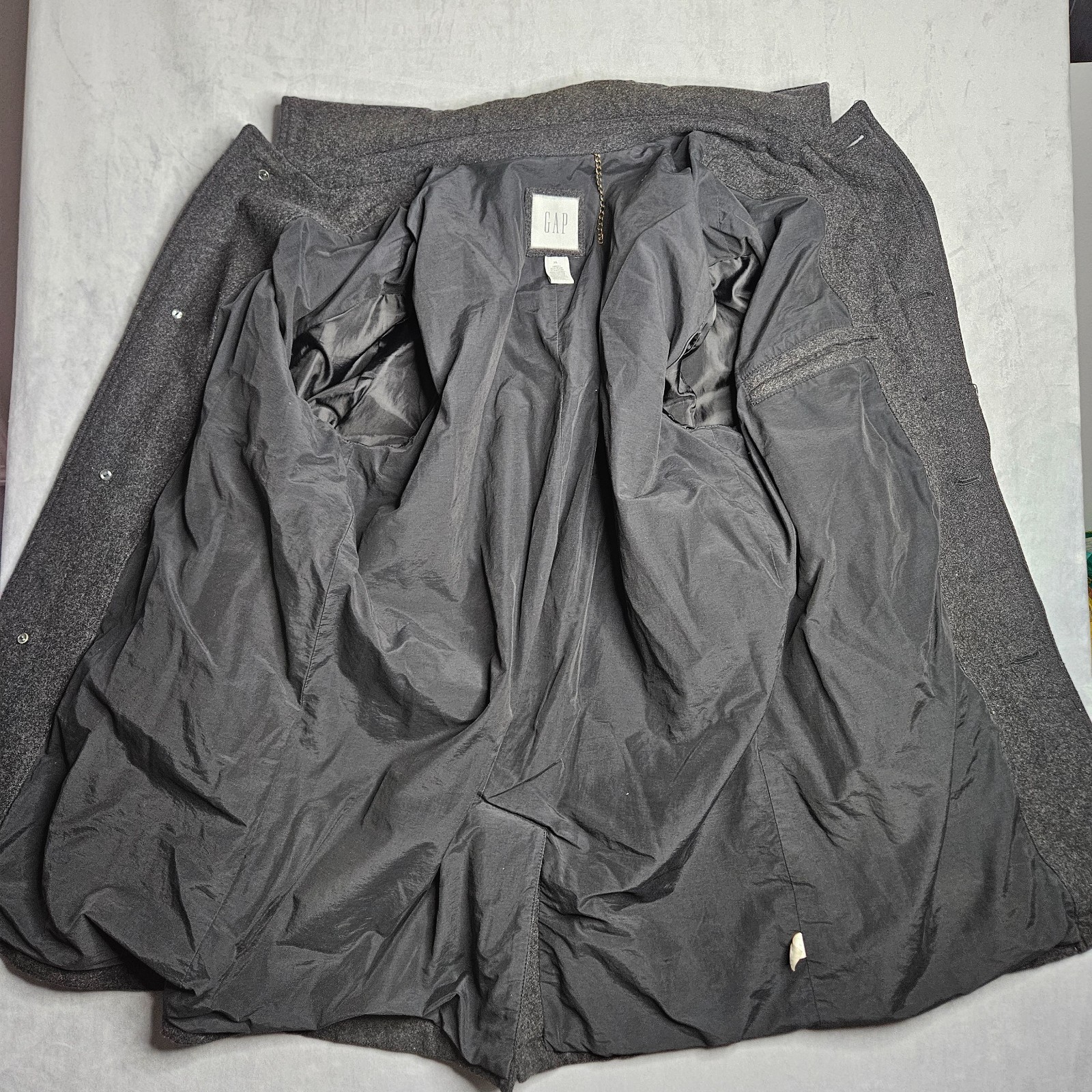 Gap Peacoat Mens XL Gray Wool Blend Button Up Pockets Single Vent Winter Classic