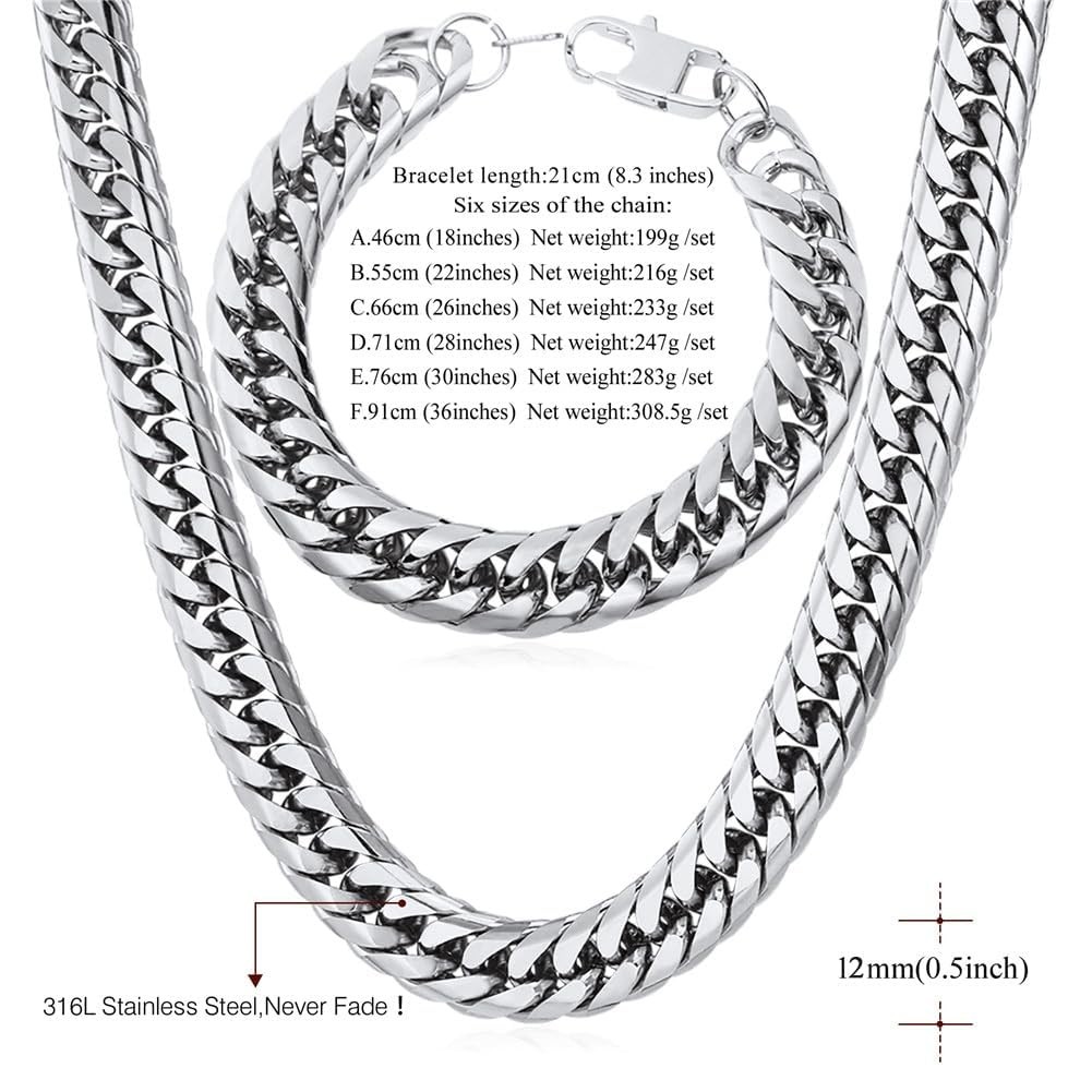 Cuban Link Chain Necklace for Men, 12mm/9mm/6mm Miami Curb Chain, Stainless S…