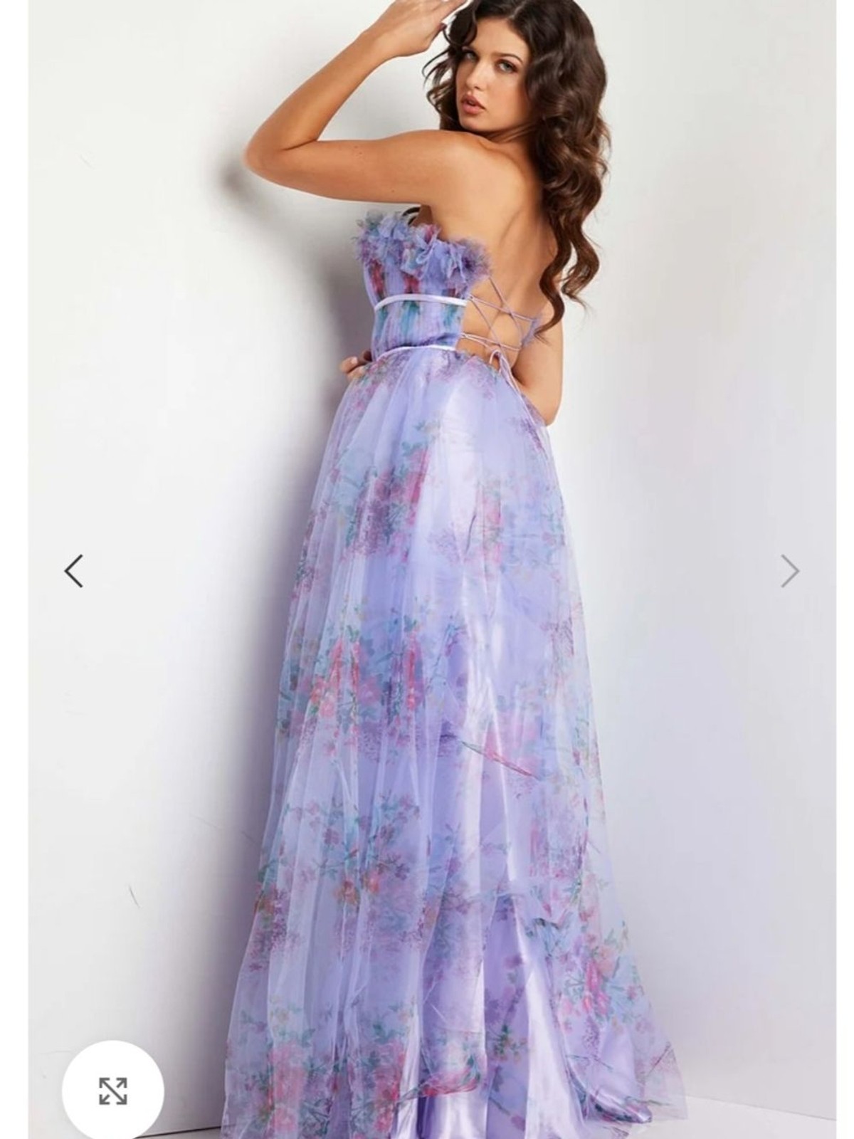 Jovani Lavender Floral Strapless Tulle Gown with Pastel Blooms