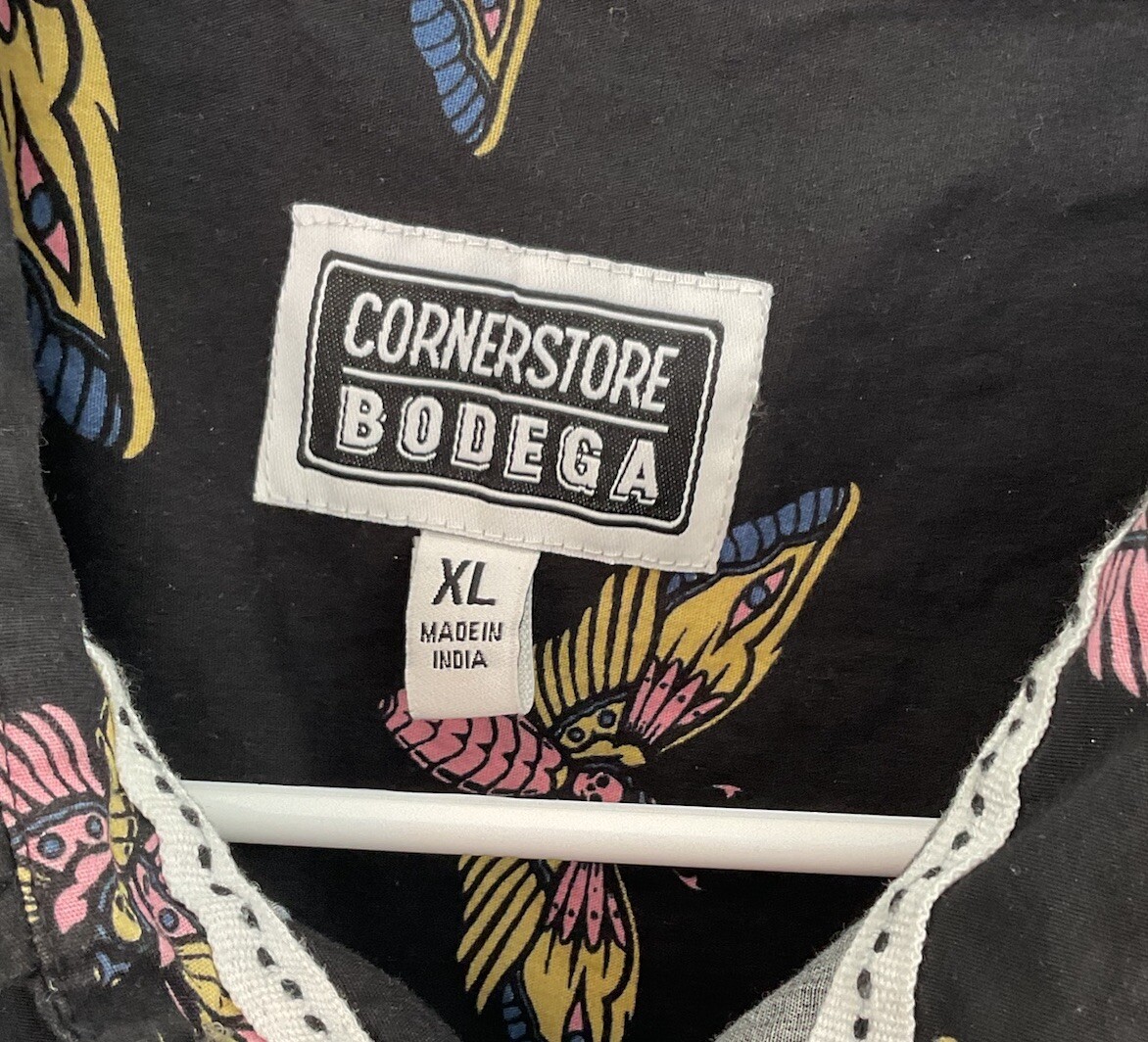 Corner Store Bodega Mushroom Skull Moth Button Up Short Sleeve Shirt XL