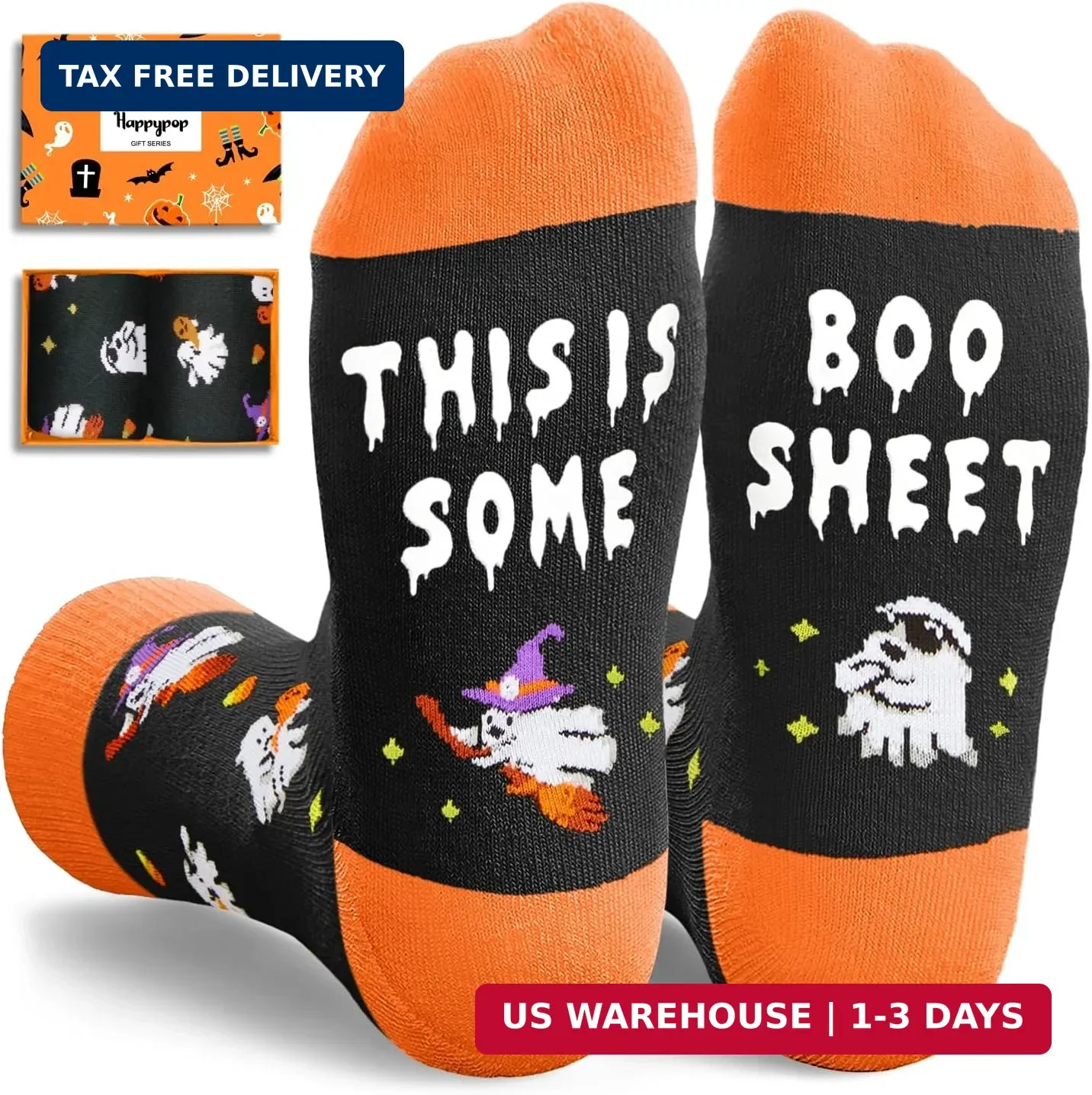 HAPPYPOP Ghost Gifts for Adult – Ghost Socks for Men Women Spooky Halloween Sock