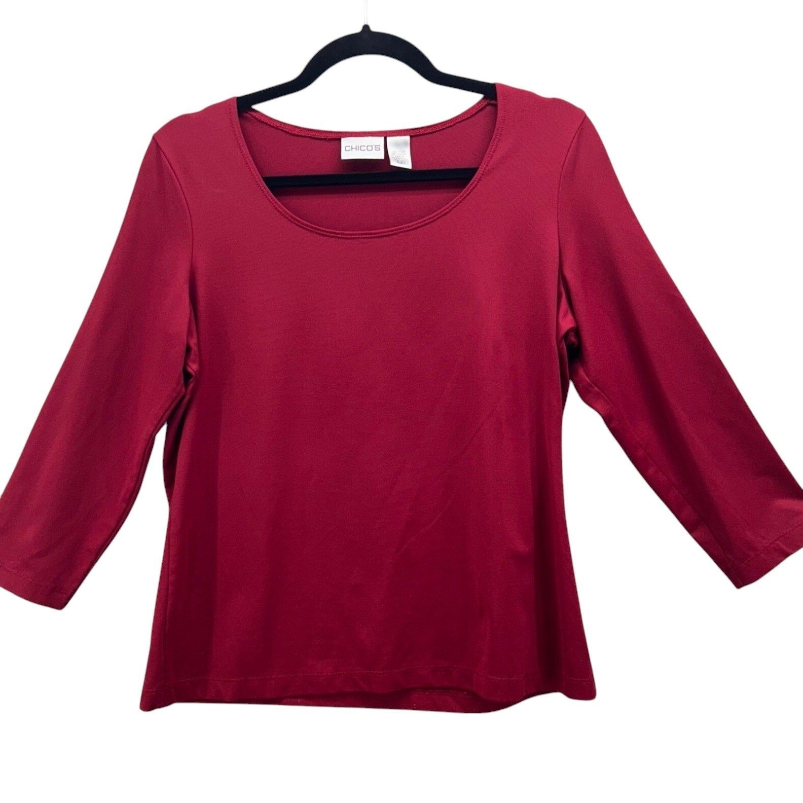 Vintage Chicos Womens Blouse Medium or 1 Maroon Slinky Knit Career Work Office
