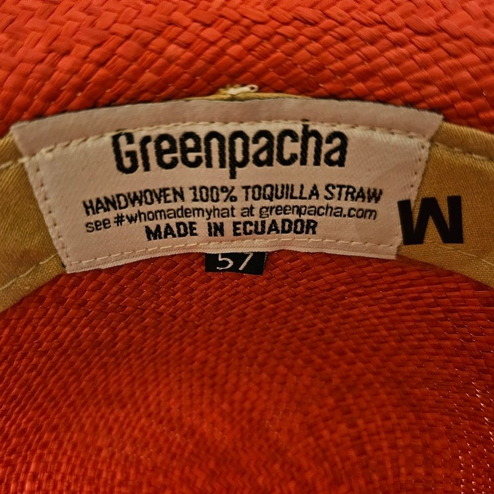 Greenpacha Panama Hat Medium Red Wide Brim 100% Toquilla Straw Handmade