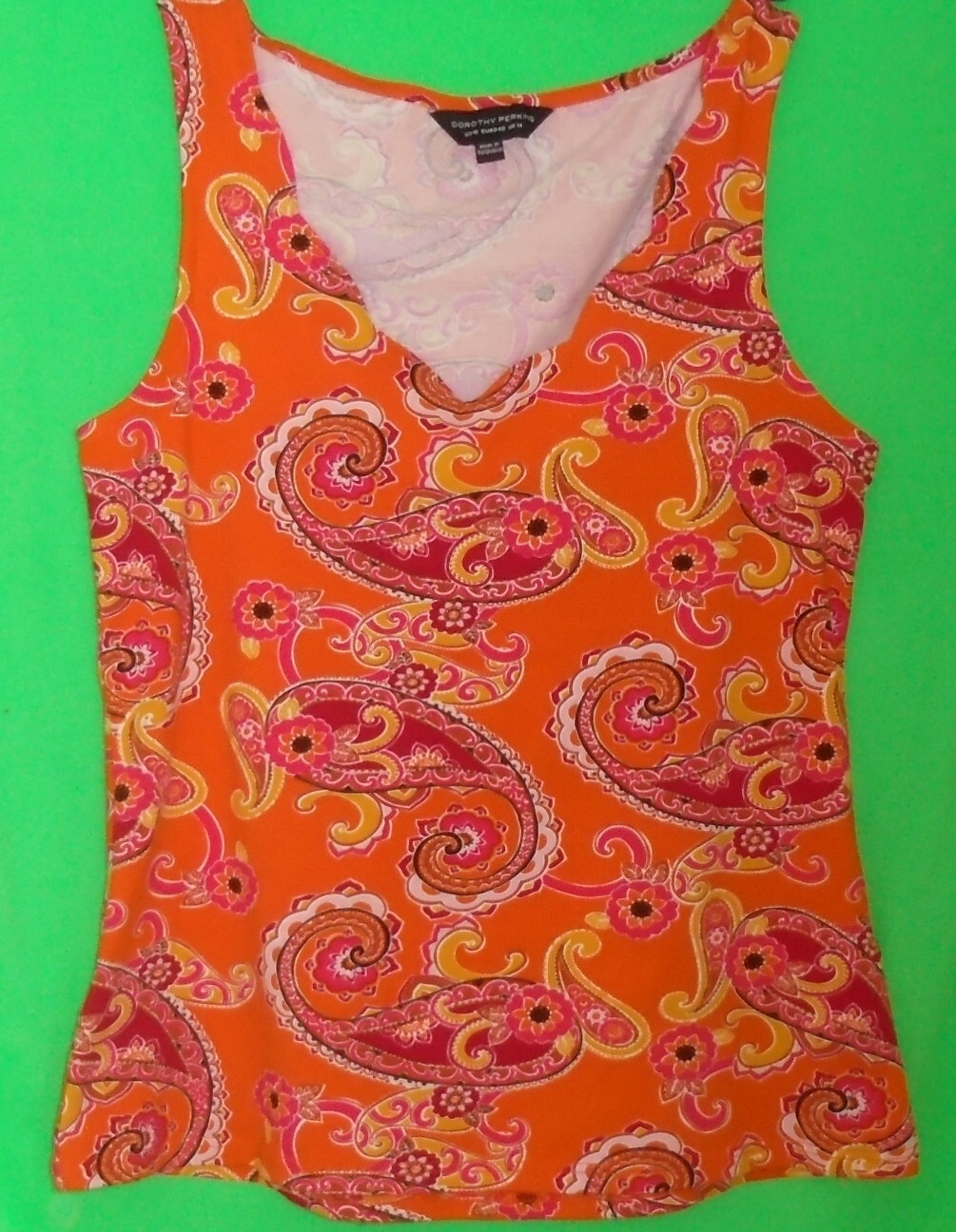 Dorothy Perkins Floral Jersey Vest orange cotton jersey v neck tank size 14 new