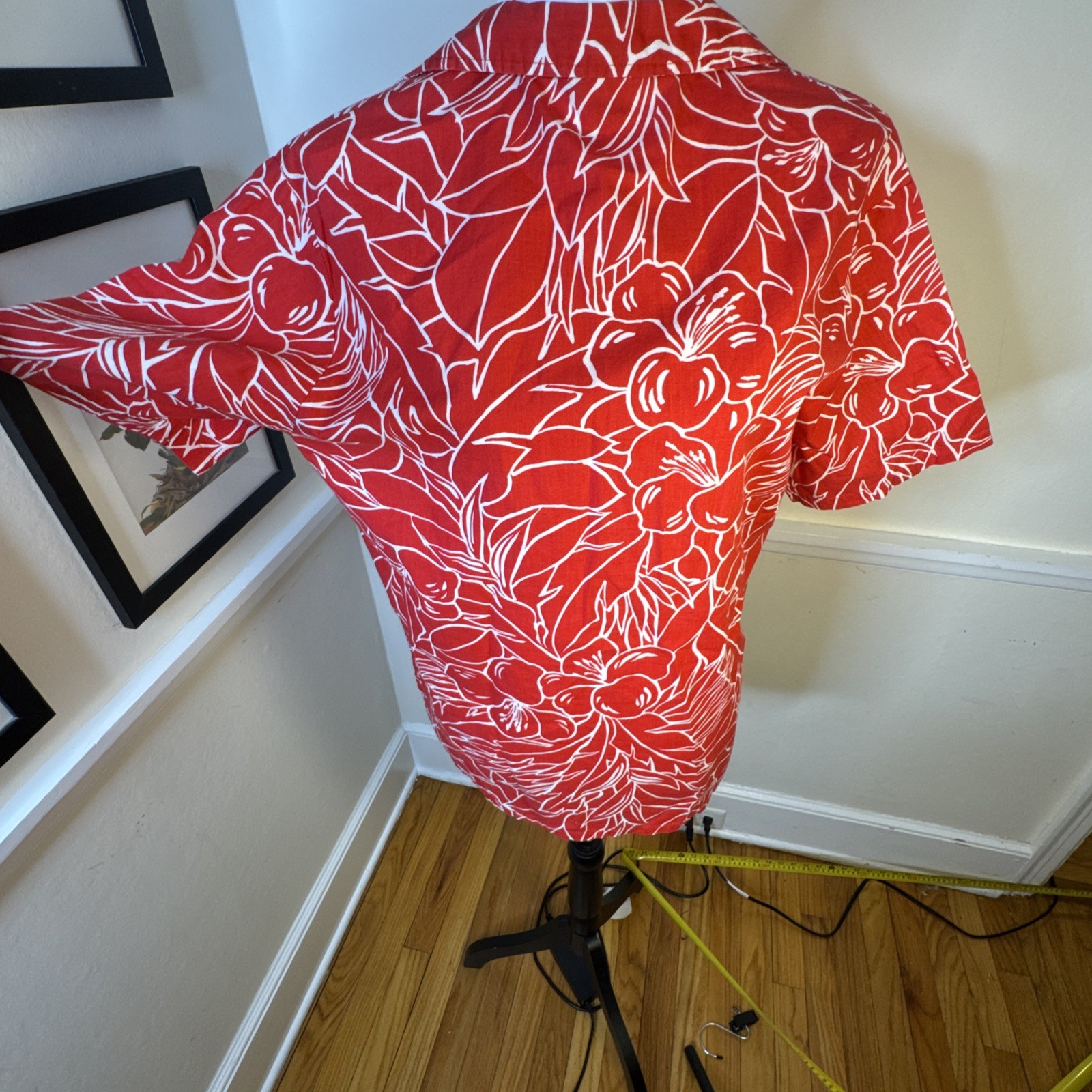Vintage Jantzen Hawaiian Shirt Men M Medium Red white Floral Aloha Print 70 80