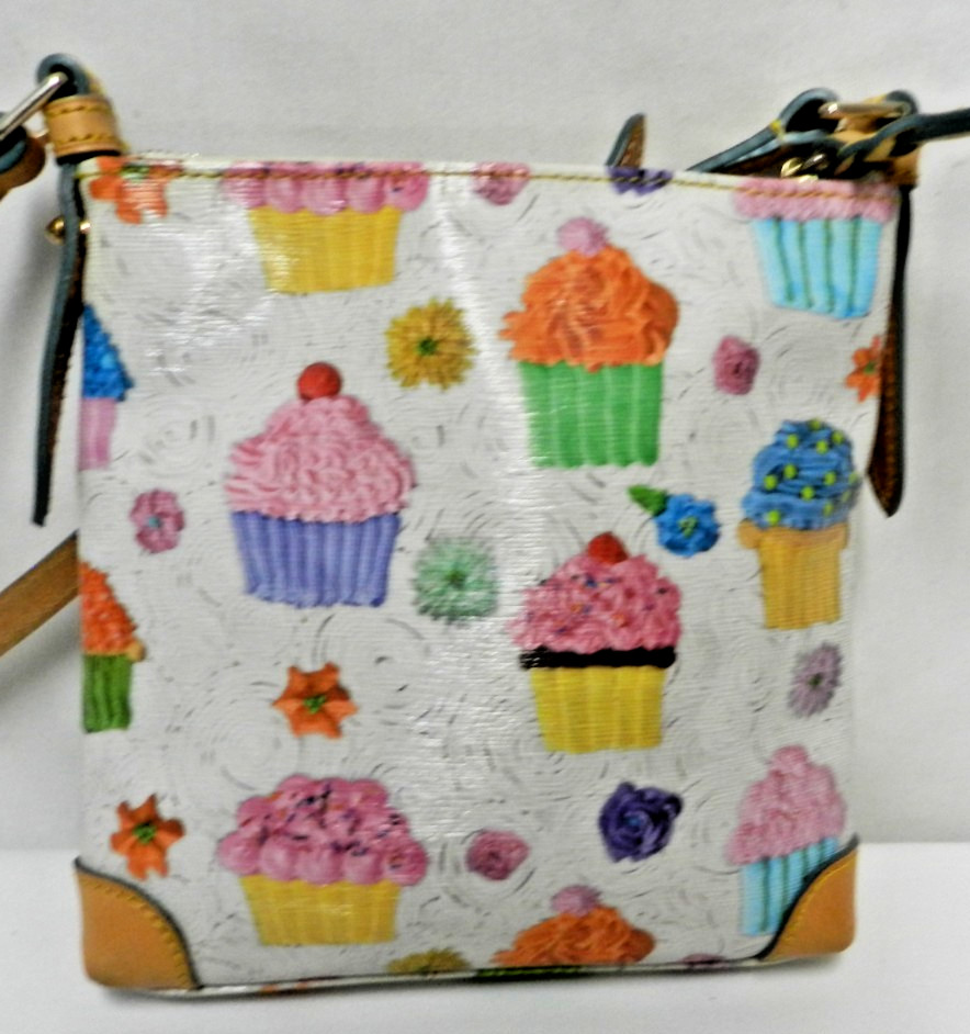 Dooney & Bourke Canvas w/ Leather Cupcake Crossbody bag purse zip top front pkt