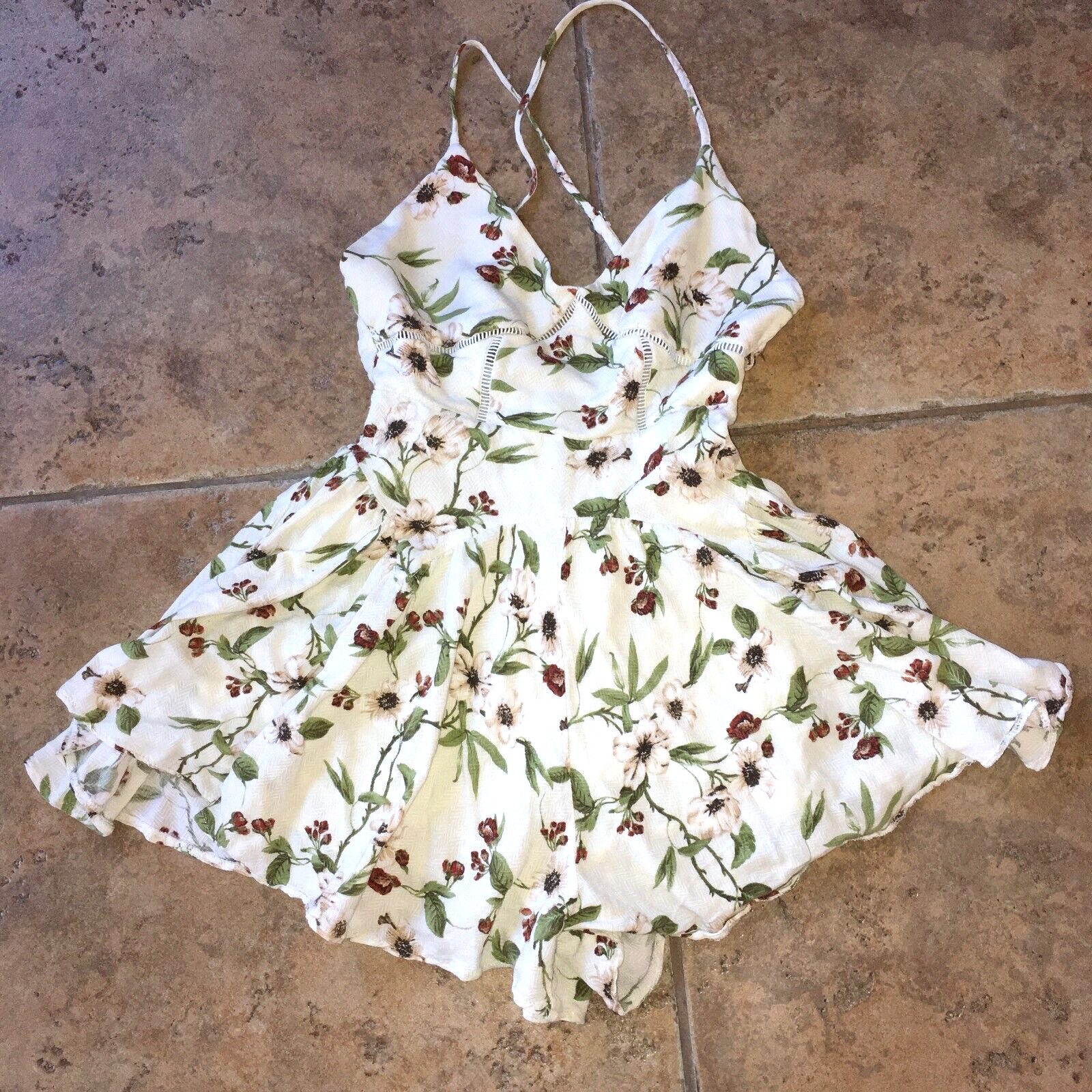 Floral Halter Dress Romper, amazing fabric, soft full lining XS/Petite LKnew
