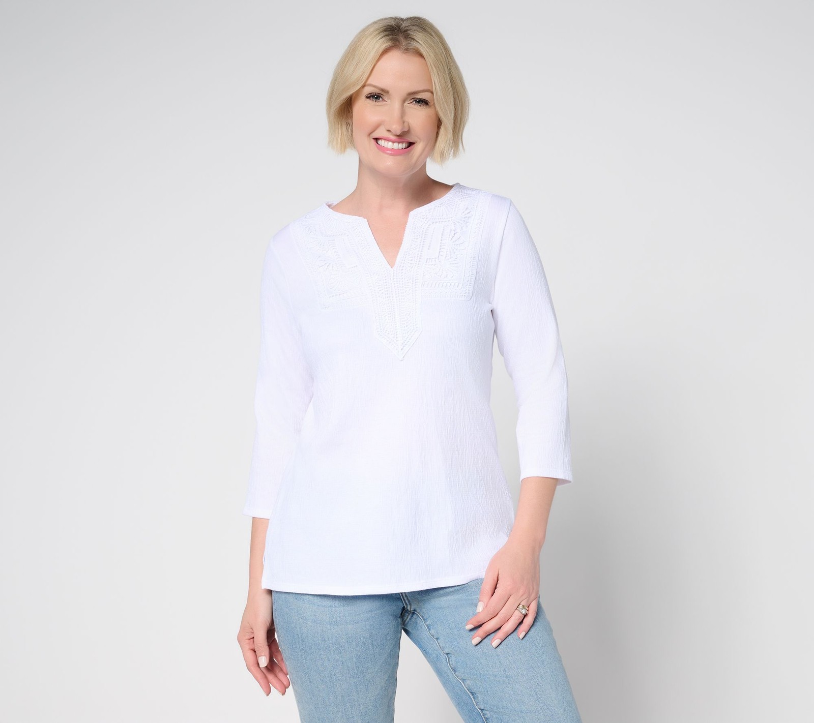 Belle by Kim Gravel Packabelle Gotta Getaway Lace Trim Top White M New