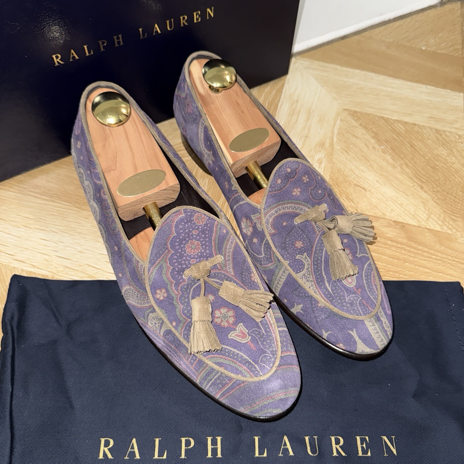 Ralph Lauren Purple Label Paisley Tassel Suede Leather Shoe Rare Polo Italy 11