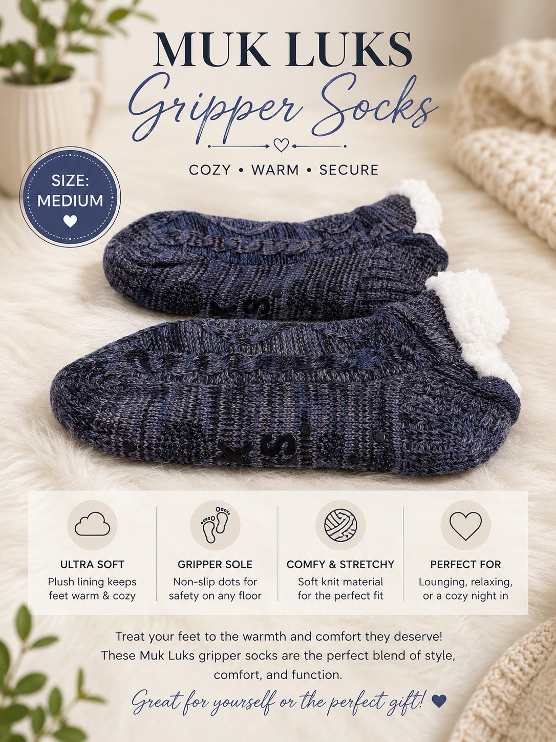 SLIPPER SOCKS Sox LUK-EES WOMENS L/XL(8-10). BY Muk Luks